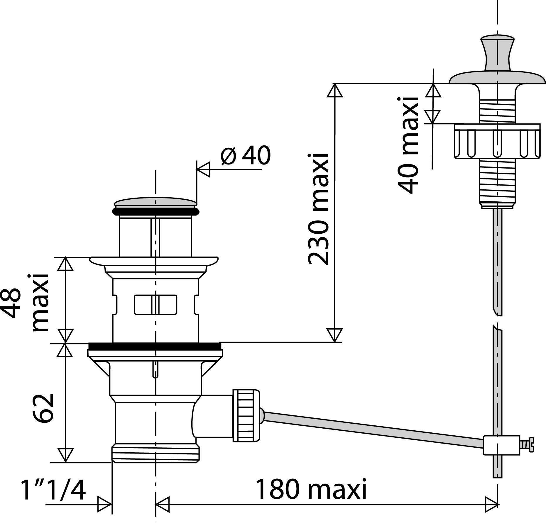 Bonde à tirette pour lavabo, blanc / chrome, Diam.32 mm, VALENTIN - 2