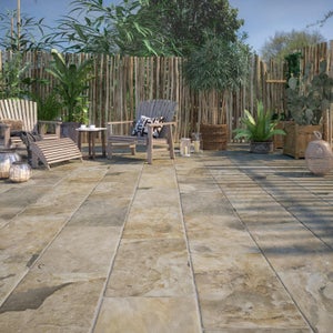 Carrelage sol extérieur effet pierre doré Monastère l.30 x L.50 cm