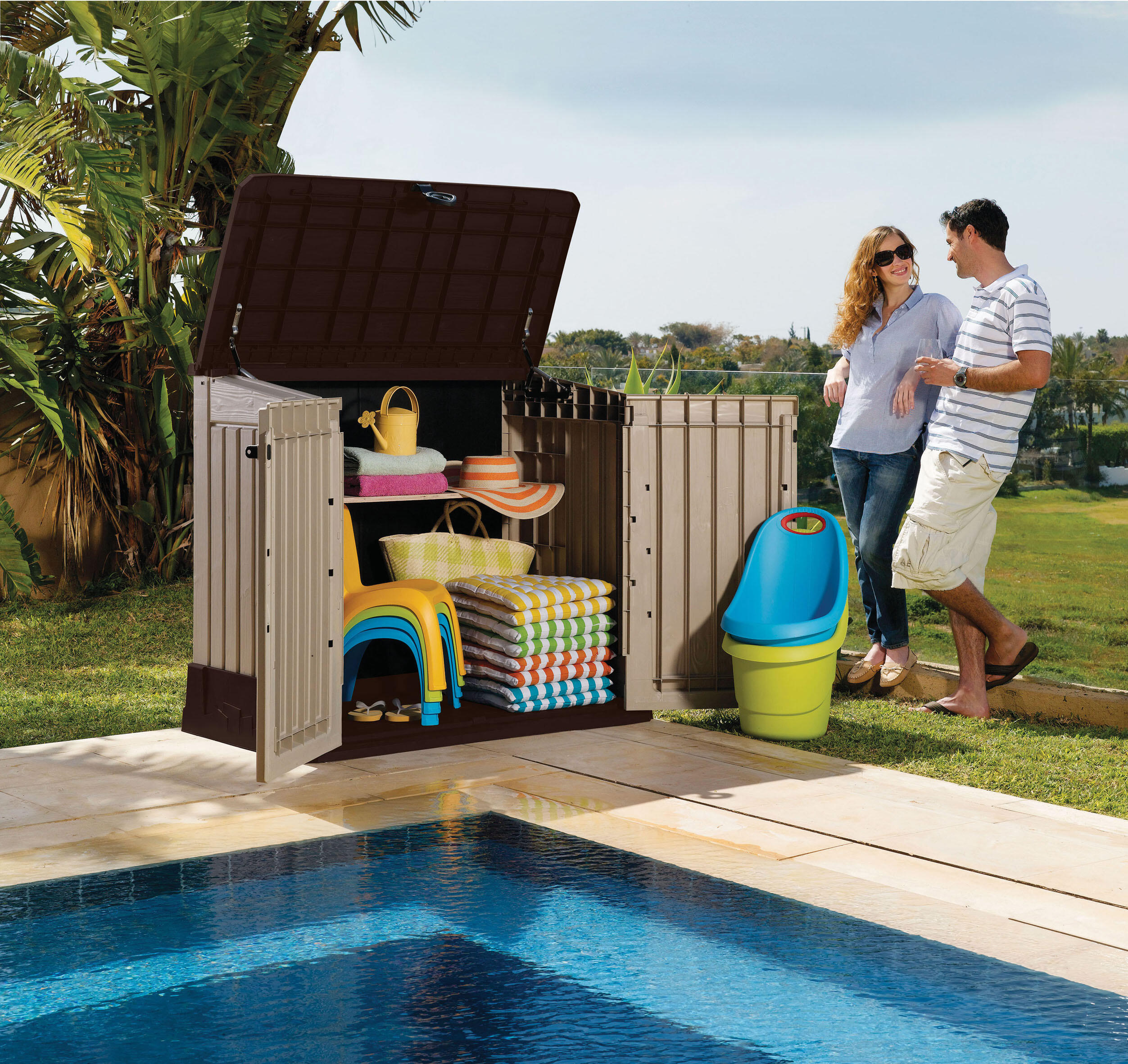 Coffre de jardin Sio midi KETER corps beige . socle et couvercle marron foncé., - 3