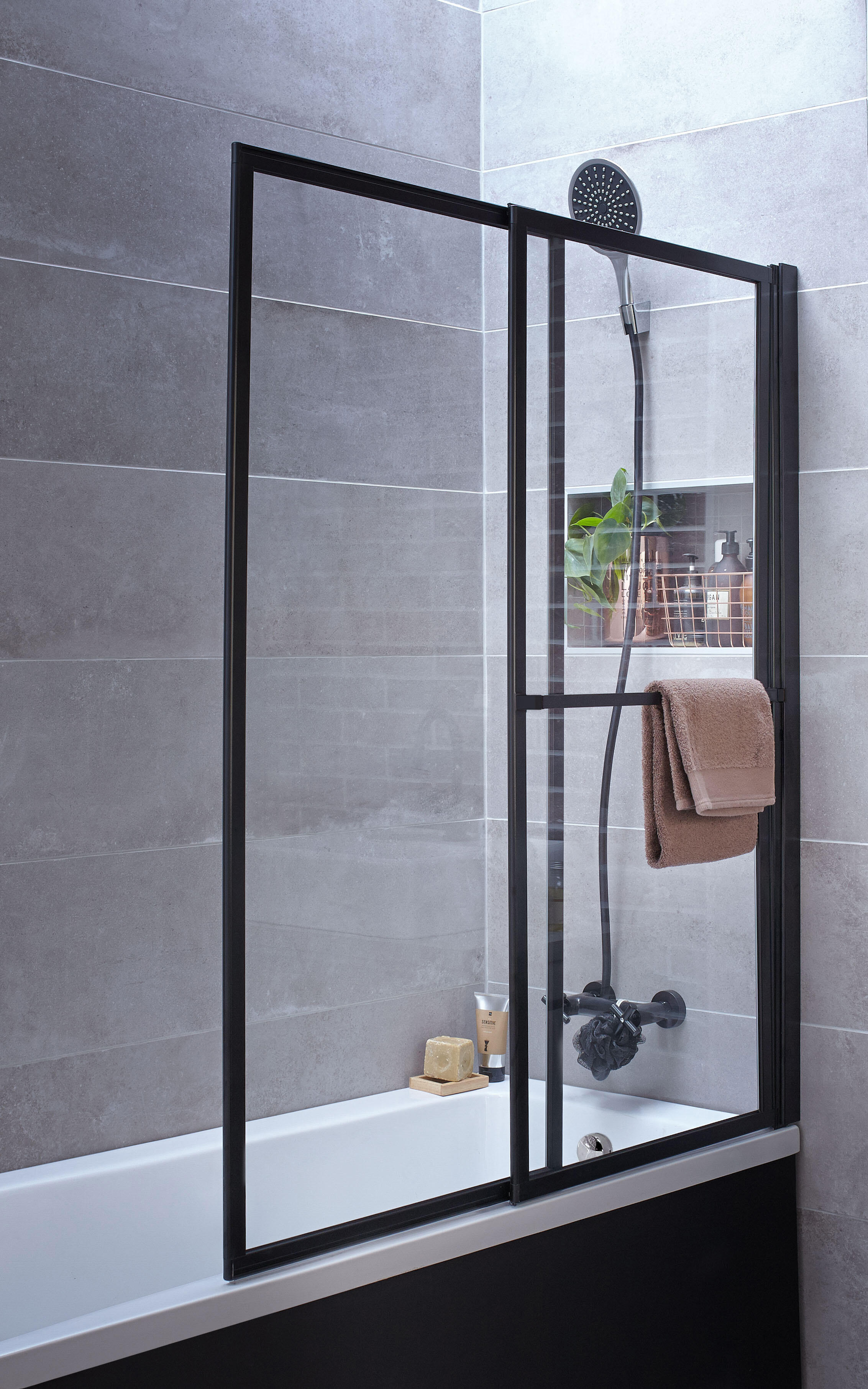 Pare-baignoire pivotant relevable transparent noir, H.140 x l.123 cm Lift - 4