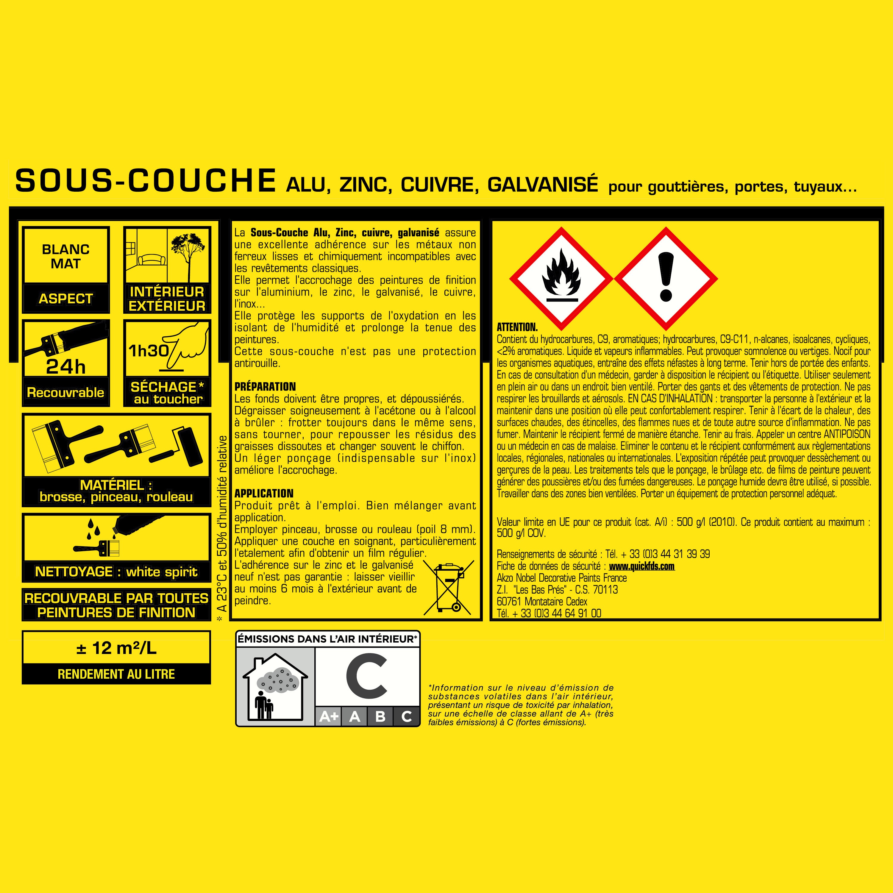 Sous-couche aluminium, zinc, cuivre, galvanisé JULIEN, 0.5 l - 3