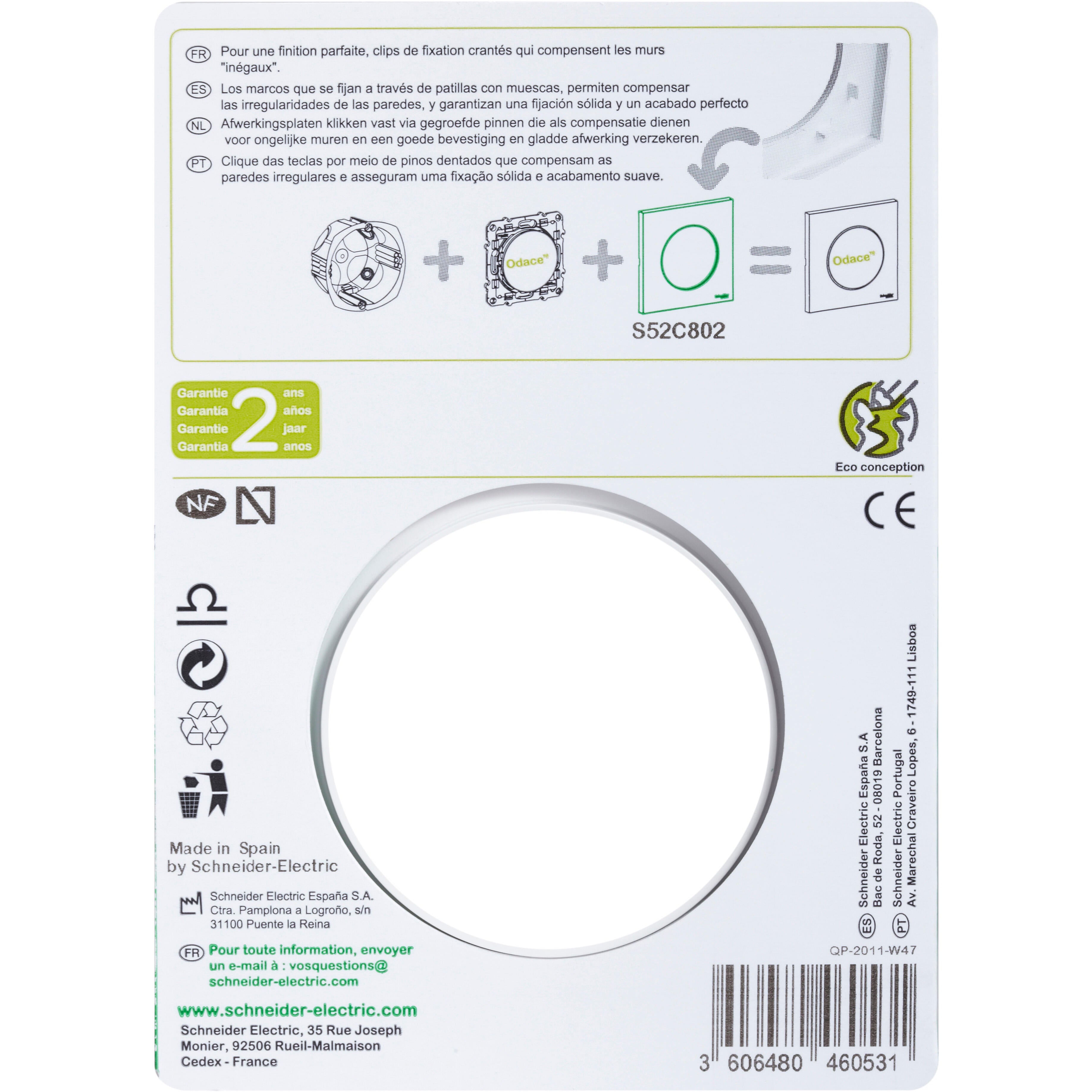 Plaque simple Odace Touch, SCHNEIDER ELECTRIC, blanc liseré blanc - 5