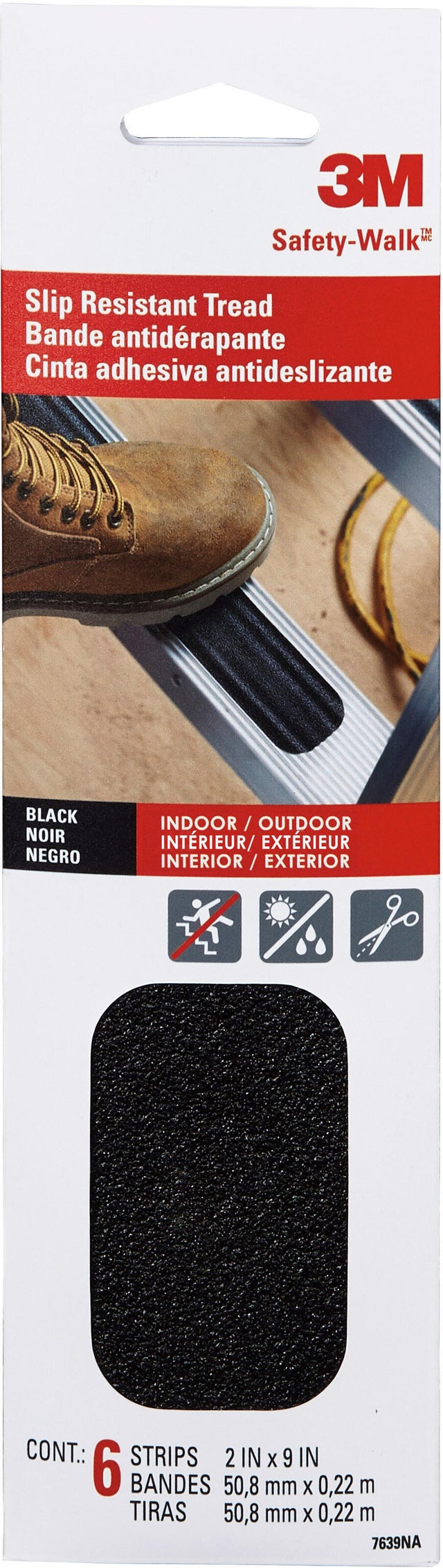 6 bandes antidérapantes adhésives int/ext noires 22 x 5 cm 3M