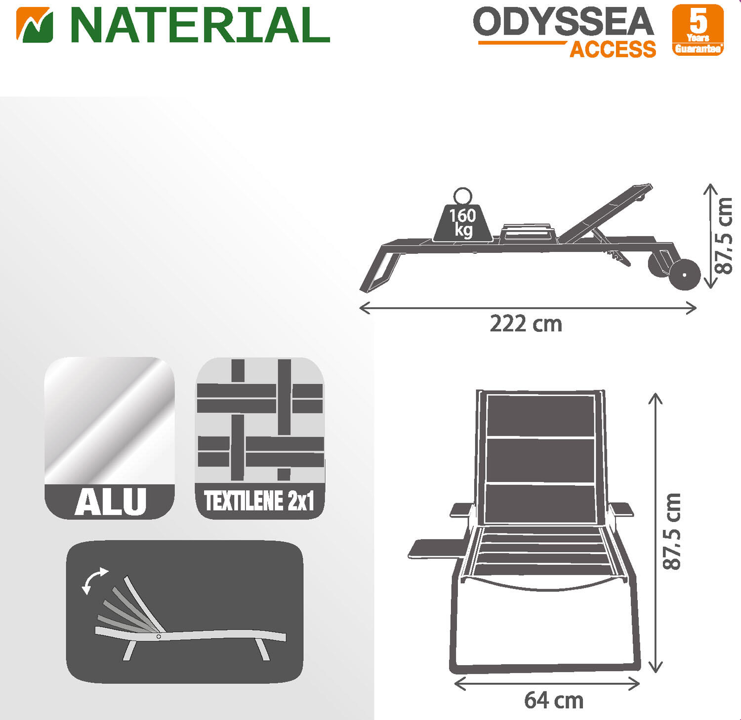 Bain de soleil en aluminium NATERIAL Odyssea gris - 11