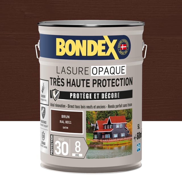Lasure BONDEX Très haute protection opaque 8 ans brun satiné 5 l
