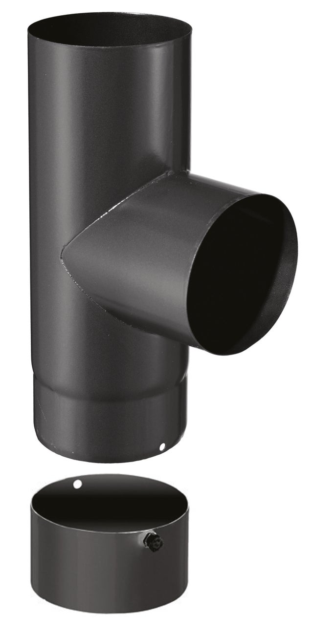 Té 90° + tampon émail 1.2mm noir mat Ø125