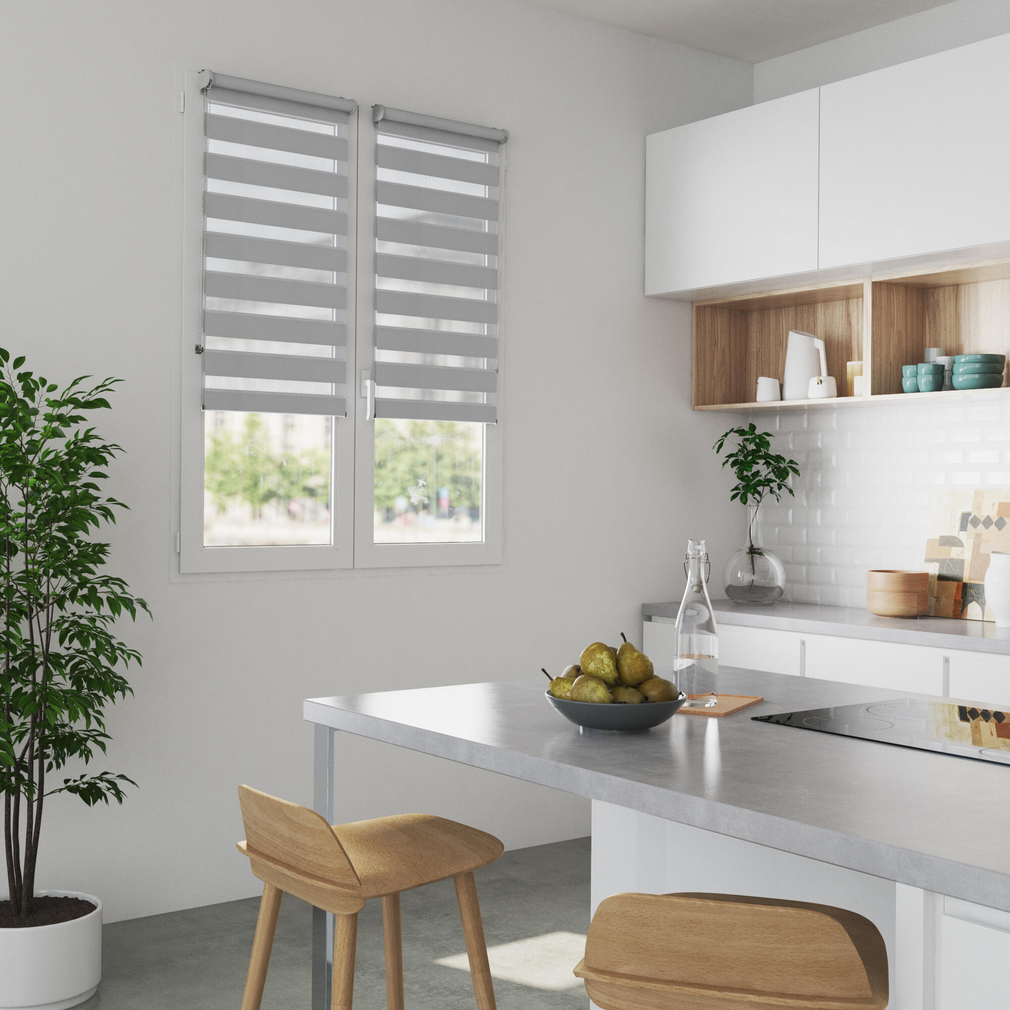 Store enrouleur jour/nuit Québec gris clair, l.55 x H.160 cm, INSPIRE