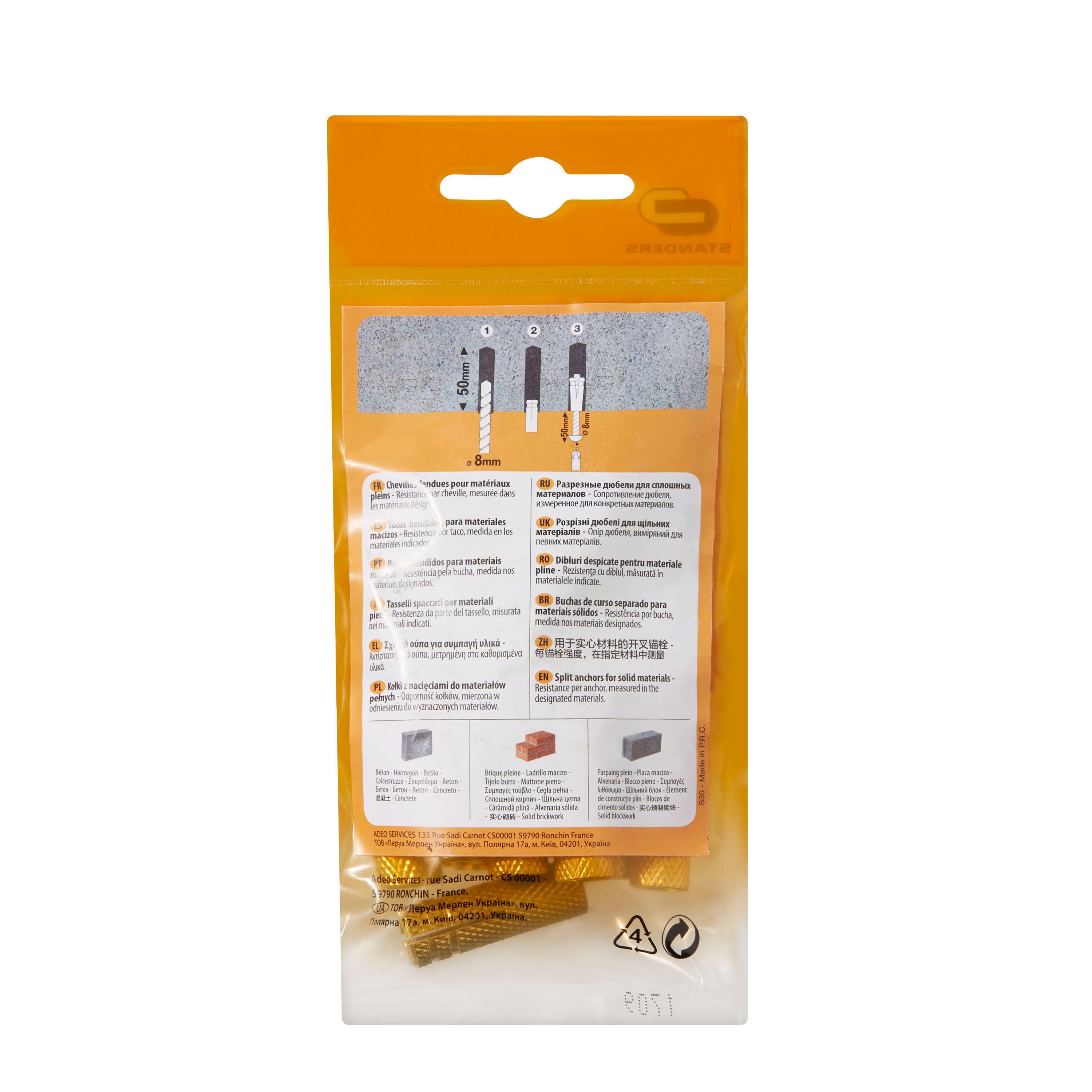 15 chevilles pour murs en béton, brique, parpaing STANDERS, Diam.10 x L.30mm - 2