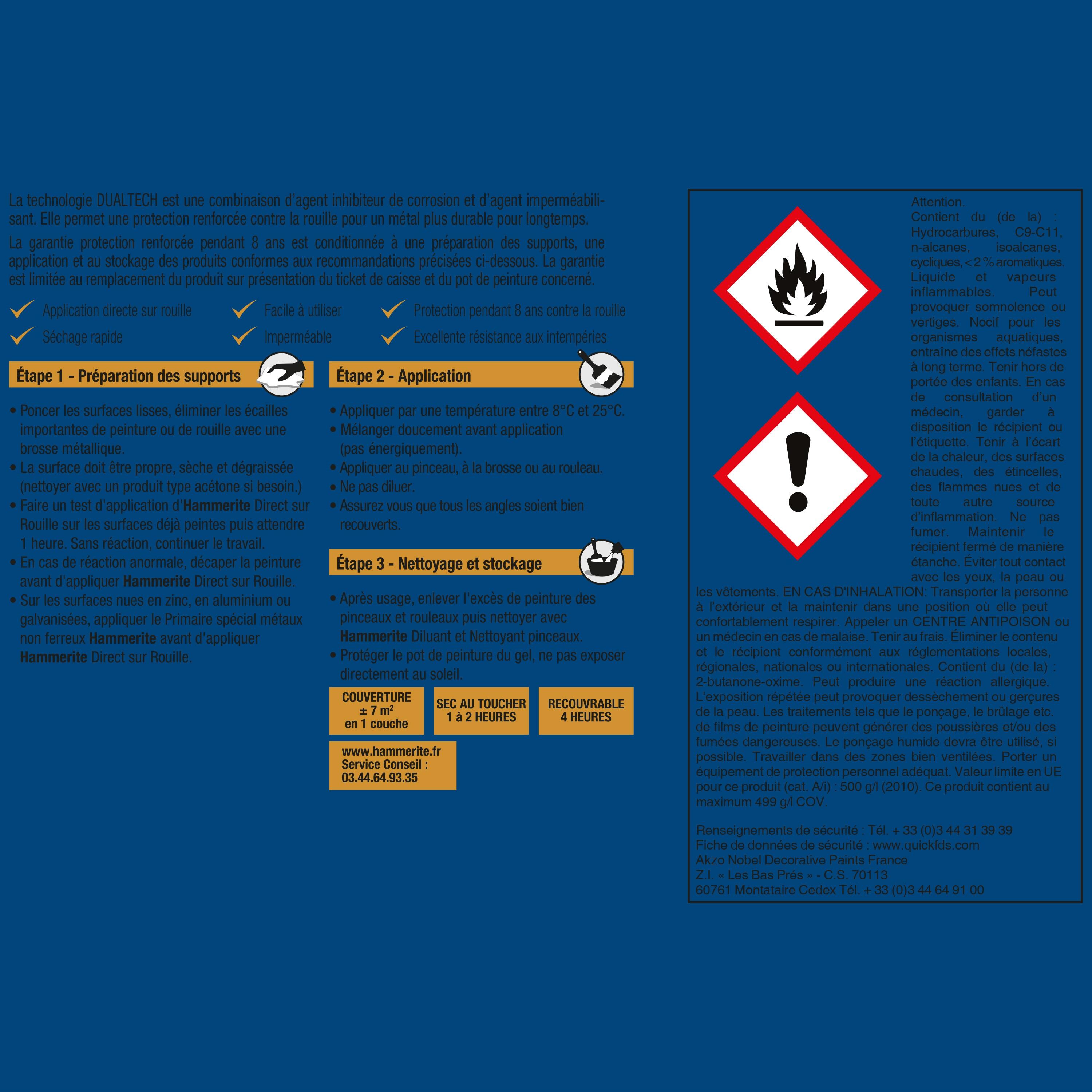 Peinture extérieure fer HAMMERITE noir ferronnerie mat 250ml - 4