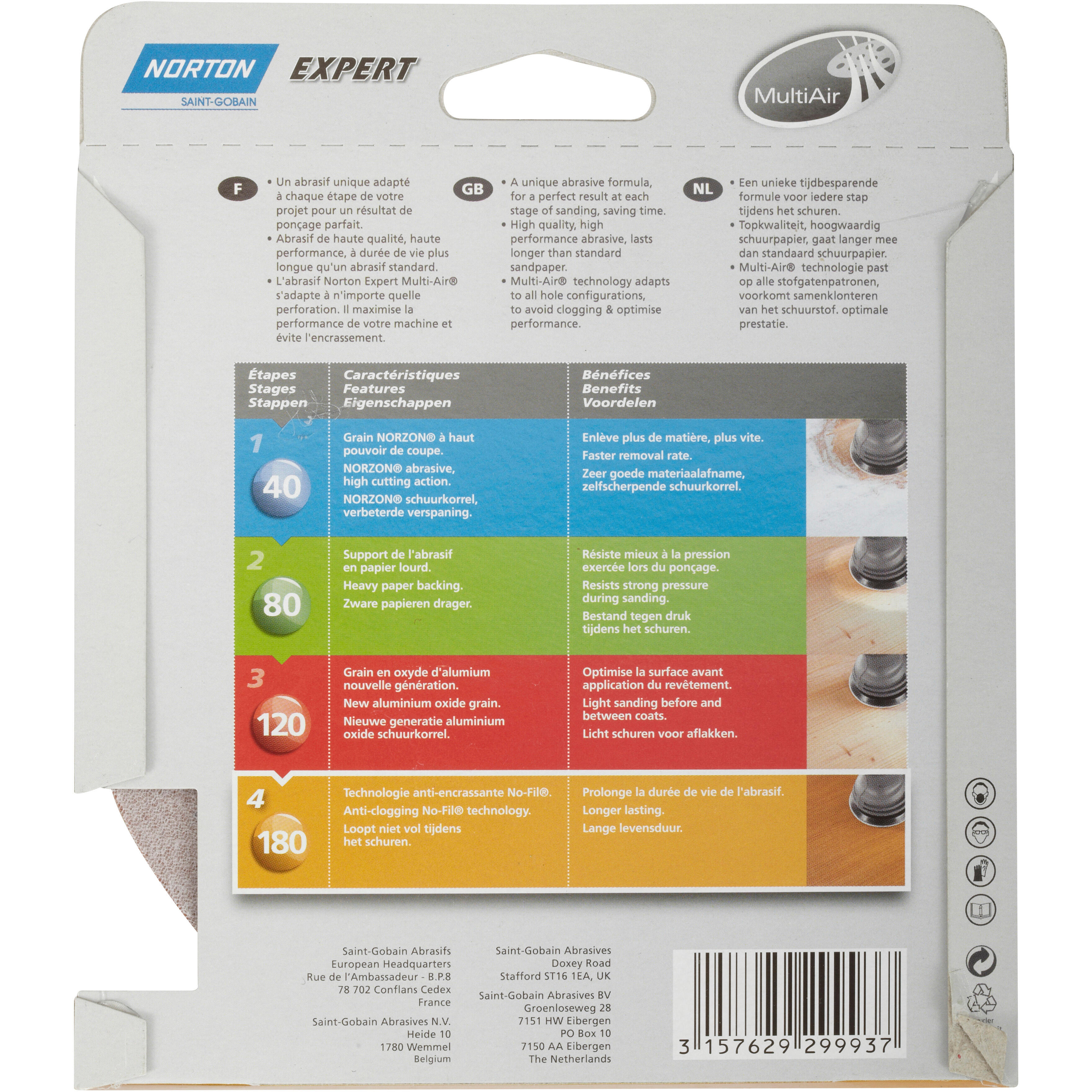 Lot de 5 disques abrasifs NORTON, 150 mm, grains 180 - 3