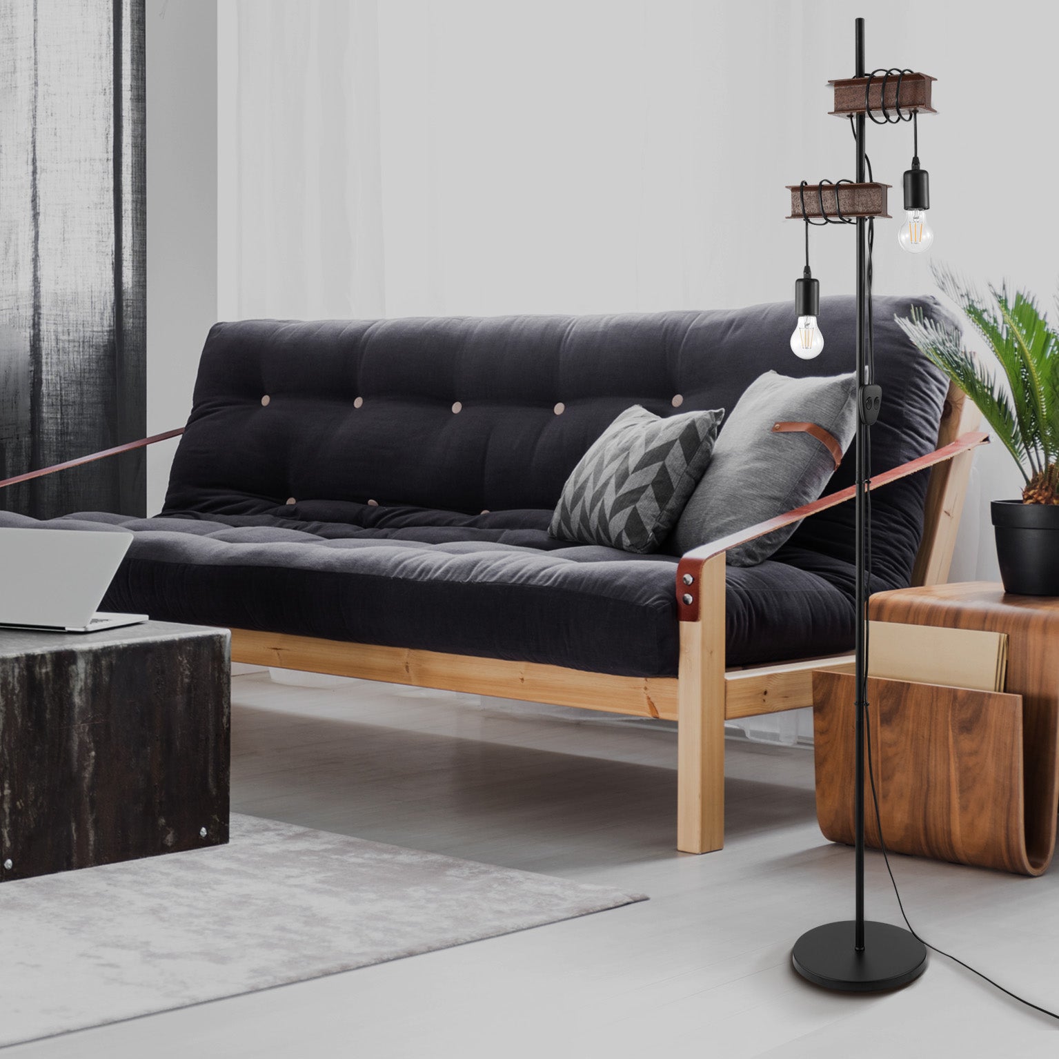 Lampadaire Medbourne, acier, noir,  H.170 cm, E27 - 4