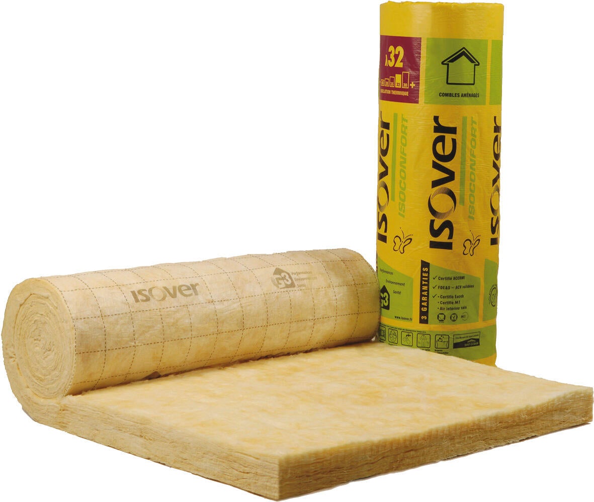 Rouleau de laine de verre ISOVER Isoconfort 32 confort, Ep.80mm, 4.5x1.2m Leroy Merlin