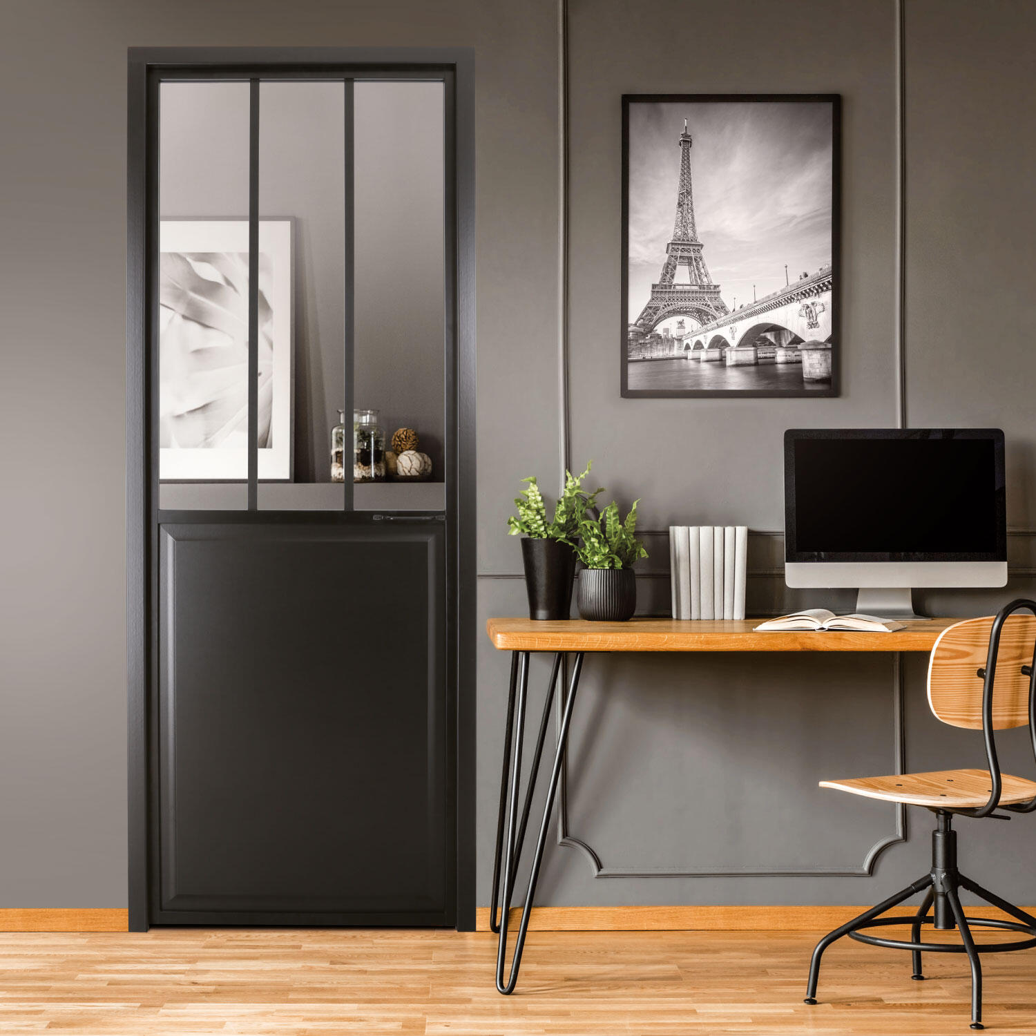 Bloc-porte vitré Atelier noir H.204 x l.83 cm, poussant gauche - 3