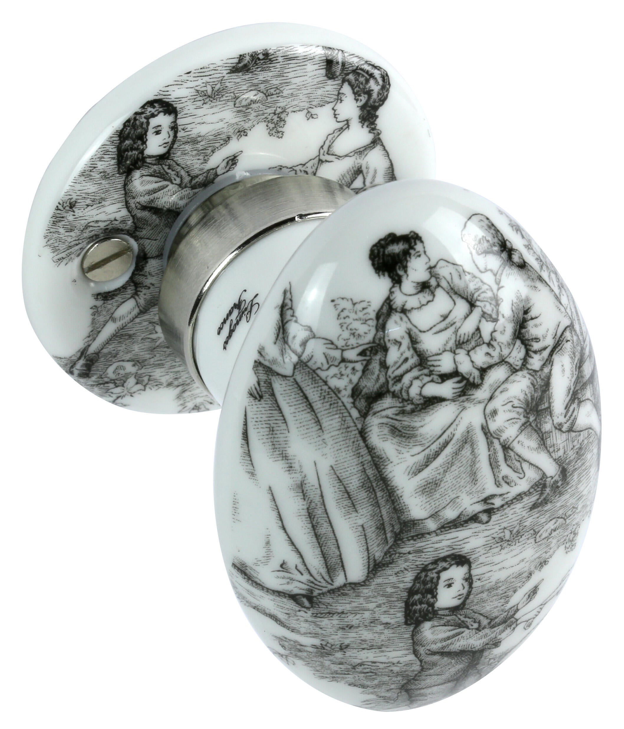 Bouton sur rosace MERIGOUS, porcelaine de limoges toile de Jouy noir/nickelé - 2