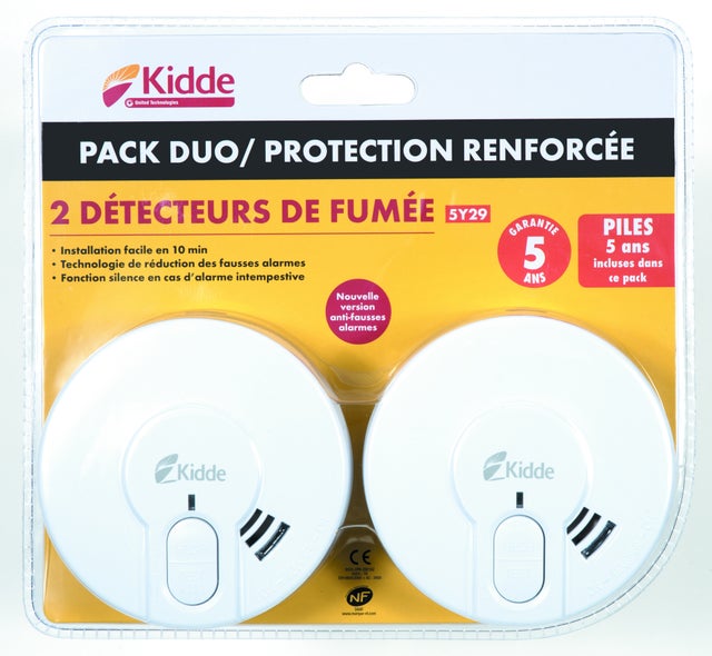Lot de 2 détecteurs de fumée, KIDDE CE - NF, autonomie 5 ans