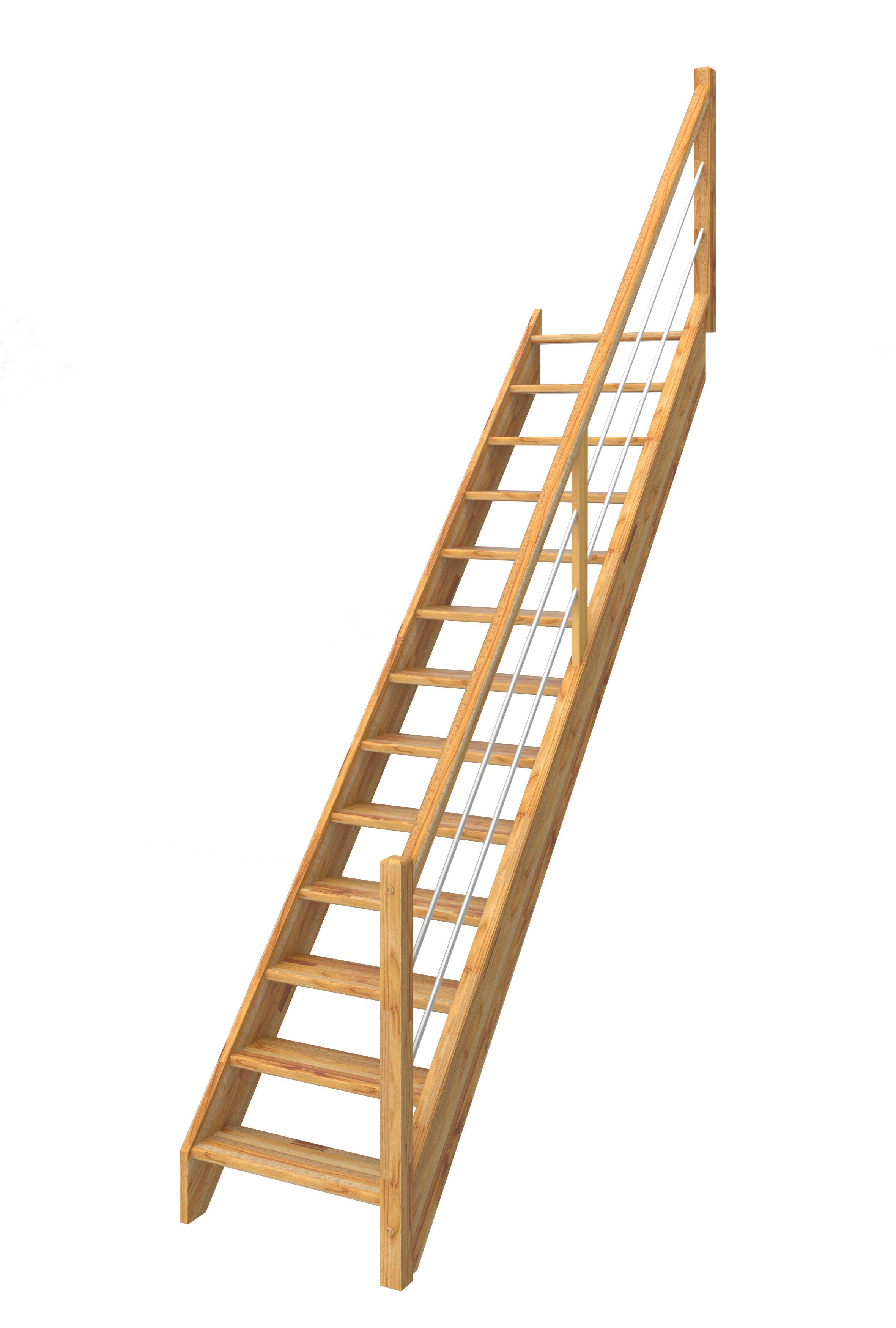 Escalier droit hêtre Deva 2, 13 marches rampe tube à gauche, SCM, l.76cm - 2
