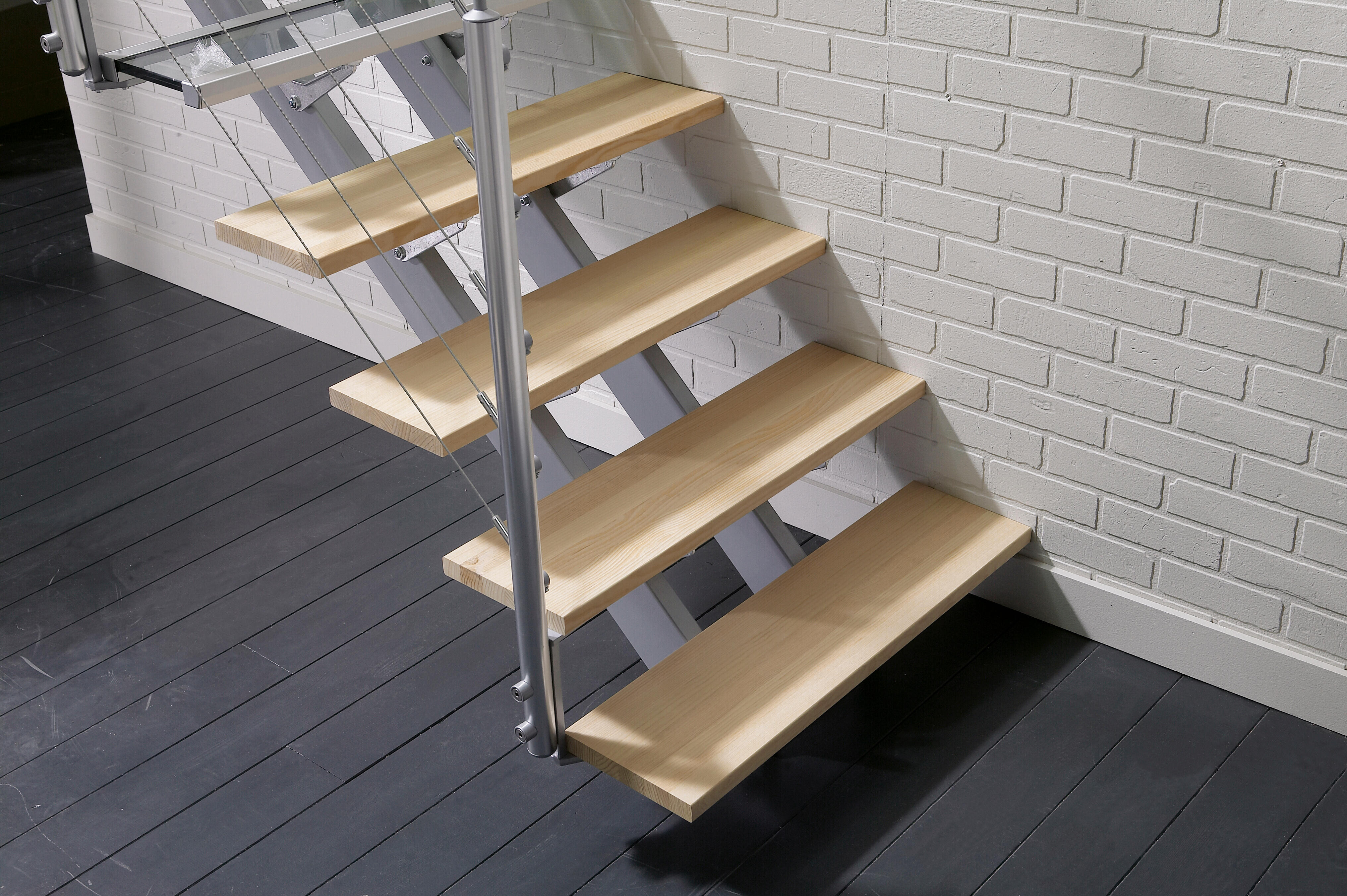 Escalier droit acier gris Escatwin 16 marches bois lamellé collé, l.95 cm - 5