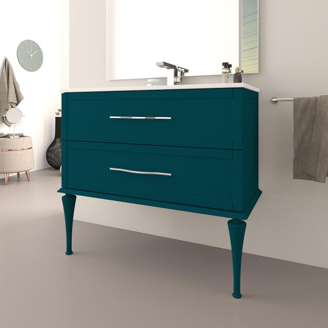 Meuble simple vasque l.100 x H.55 x P.46 cm, bleu petrol, Tiffany
