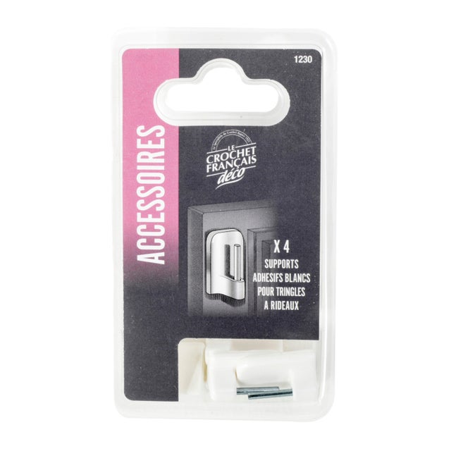 Lot de 4 supports adhésifs tringles à rideaux LE CROCHET FRANCAIS H.24 x l.17 mm