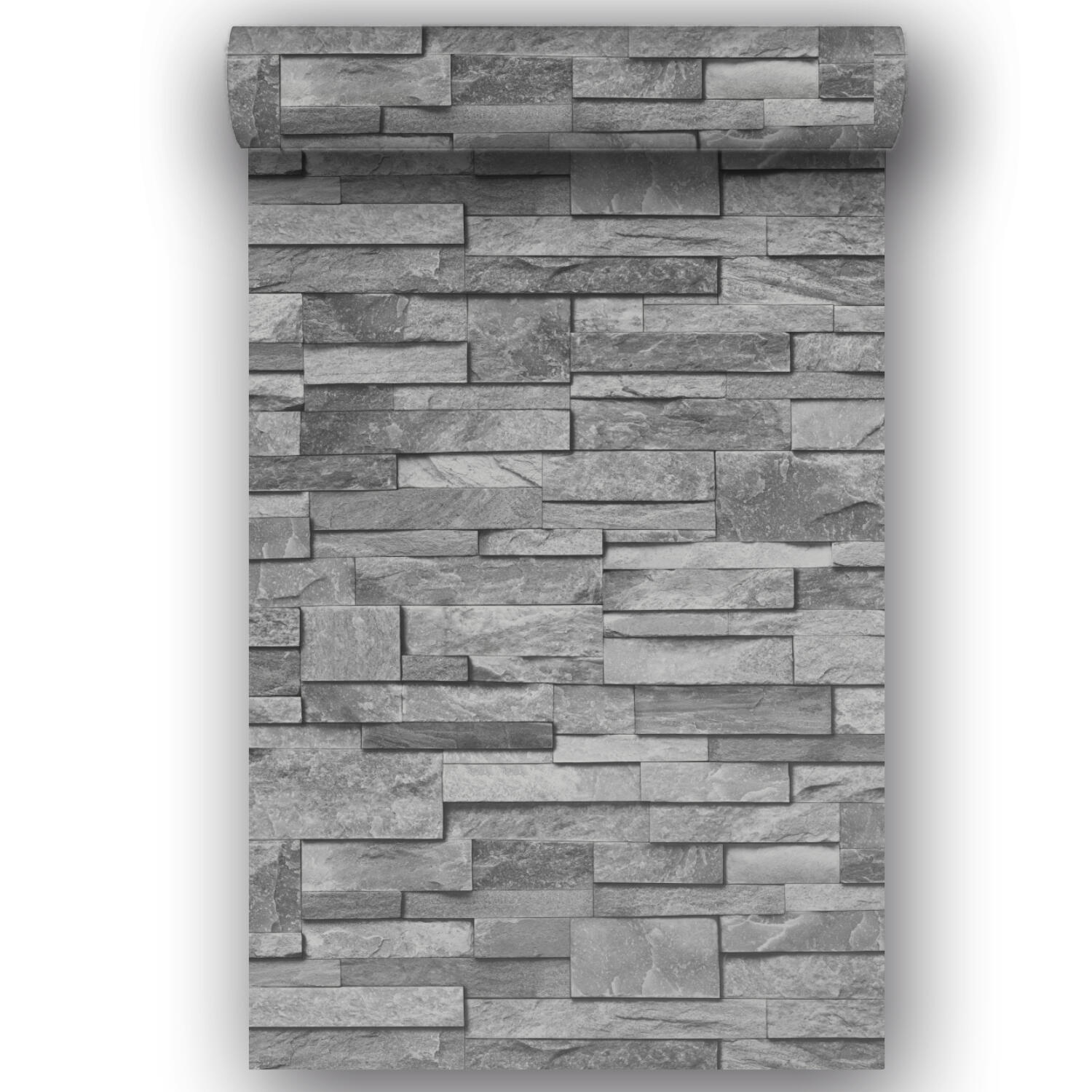 Papier peint vinyle sur intissé Brique marbre gris - 4