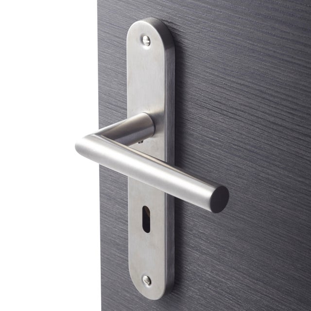 2 poignées sur plaque à clé Sara acier inoxydable nickel brillant, entraxe 195 m