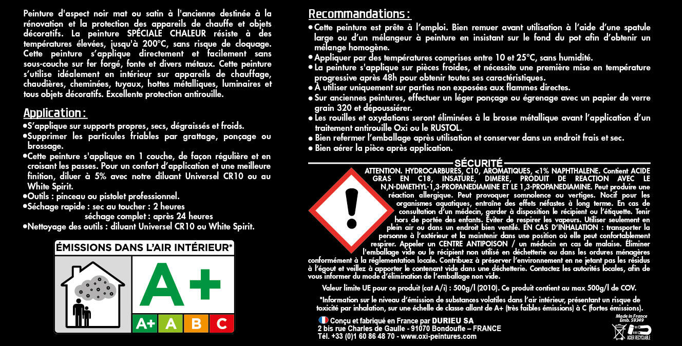 Peinture noir mat OXI Spécial chaleur 250ML - 2