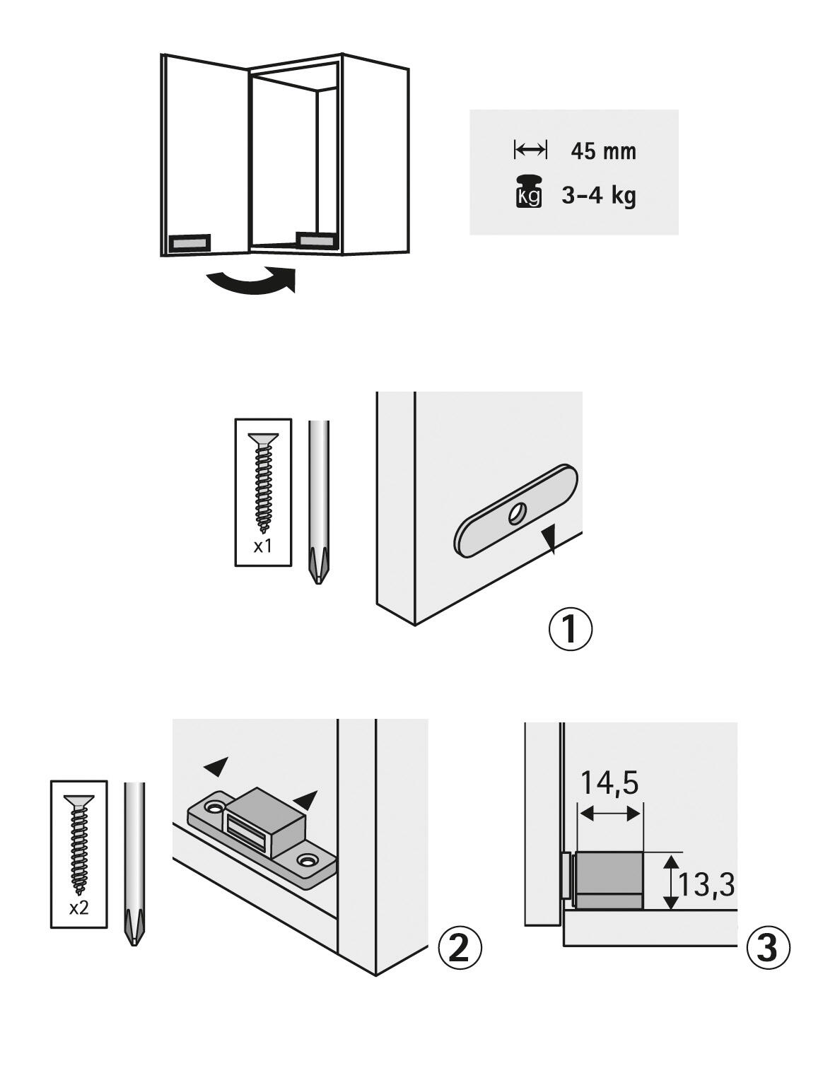 Lot de 4 loqueteaux magnétique polypropylène HETTICH, L.14.5 x l.45.3 mm - 2