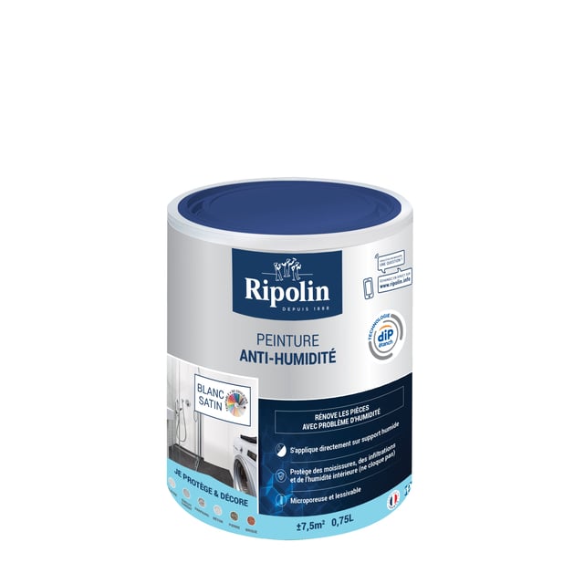 Peinture anti-humidité mur blanc satin RIPOLIN Dip etanch 0.75l
