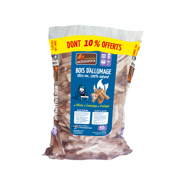 Bois d'allumage WOODSTOCK, sac 40 litres + 10%; L10