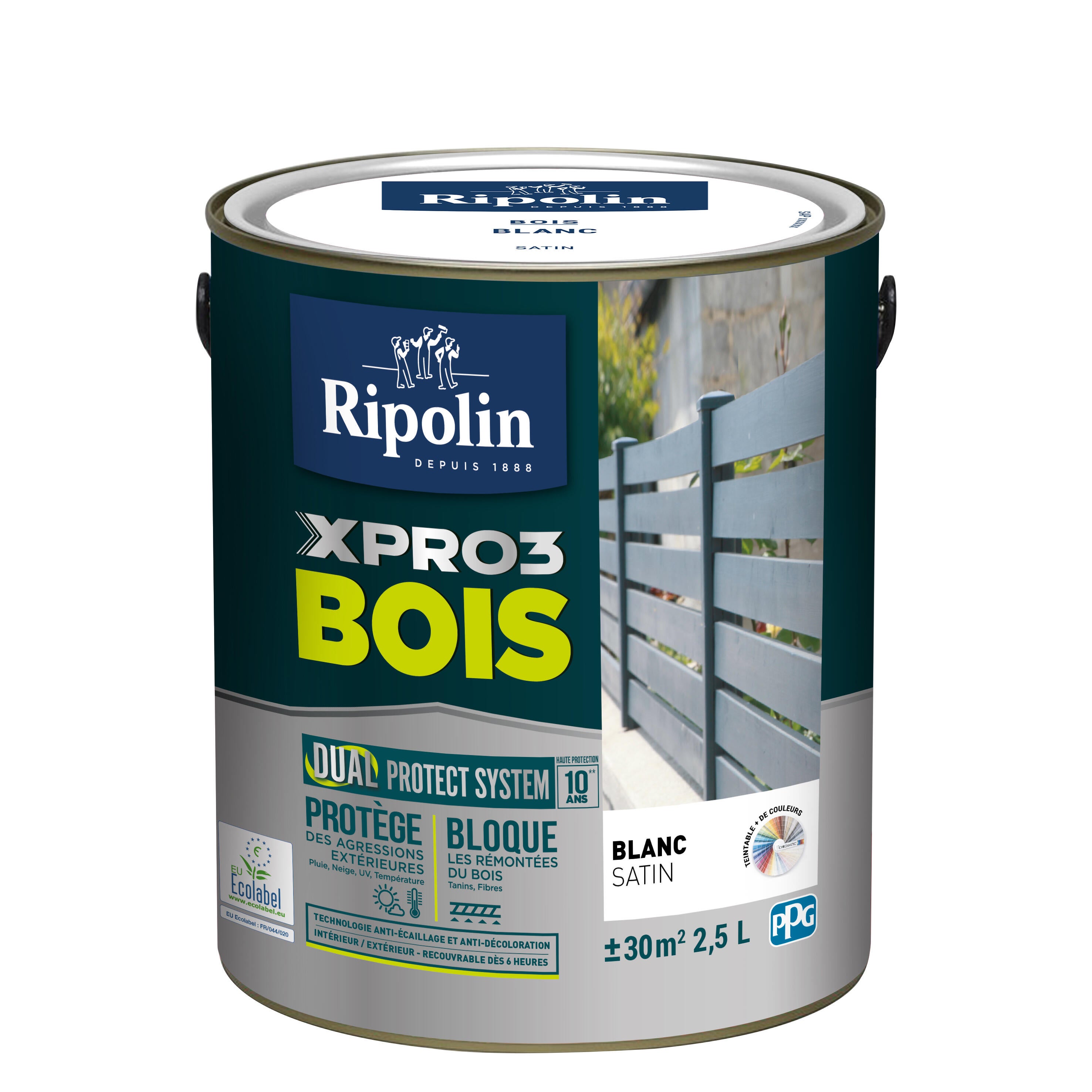 Peinture extérieure bois Xpro3 RIPOLIN blanc satiné 2.5L - 3