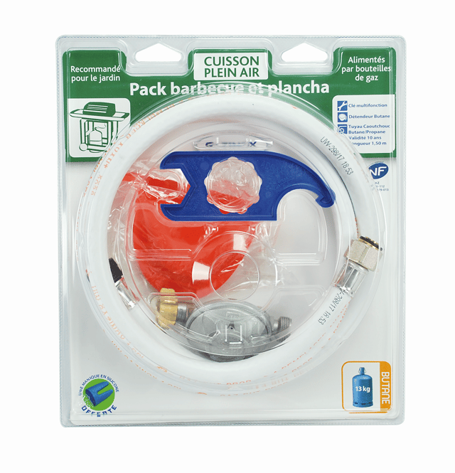 Pack barbecue avec tuyau, détendeur, clé et gant n/a pour gaz butane, L.1.5 m