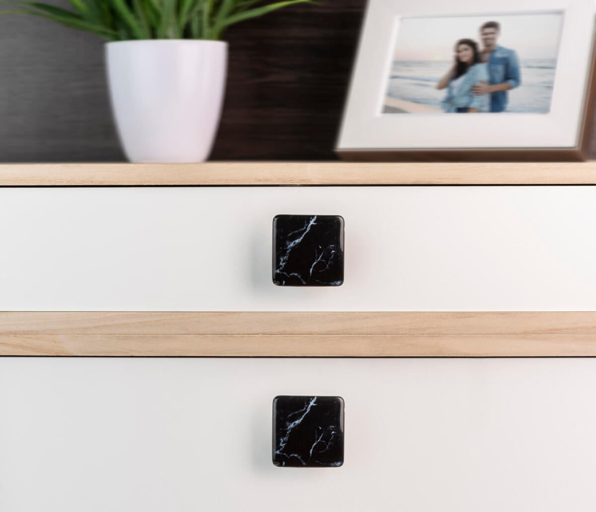 4 boutons de meuble carrés Imitation marbre, zamak noir, l.37 mm - 3
