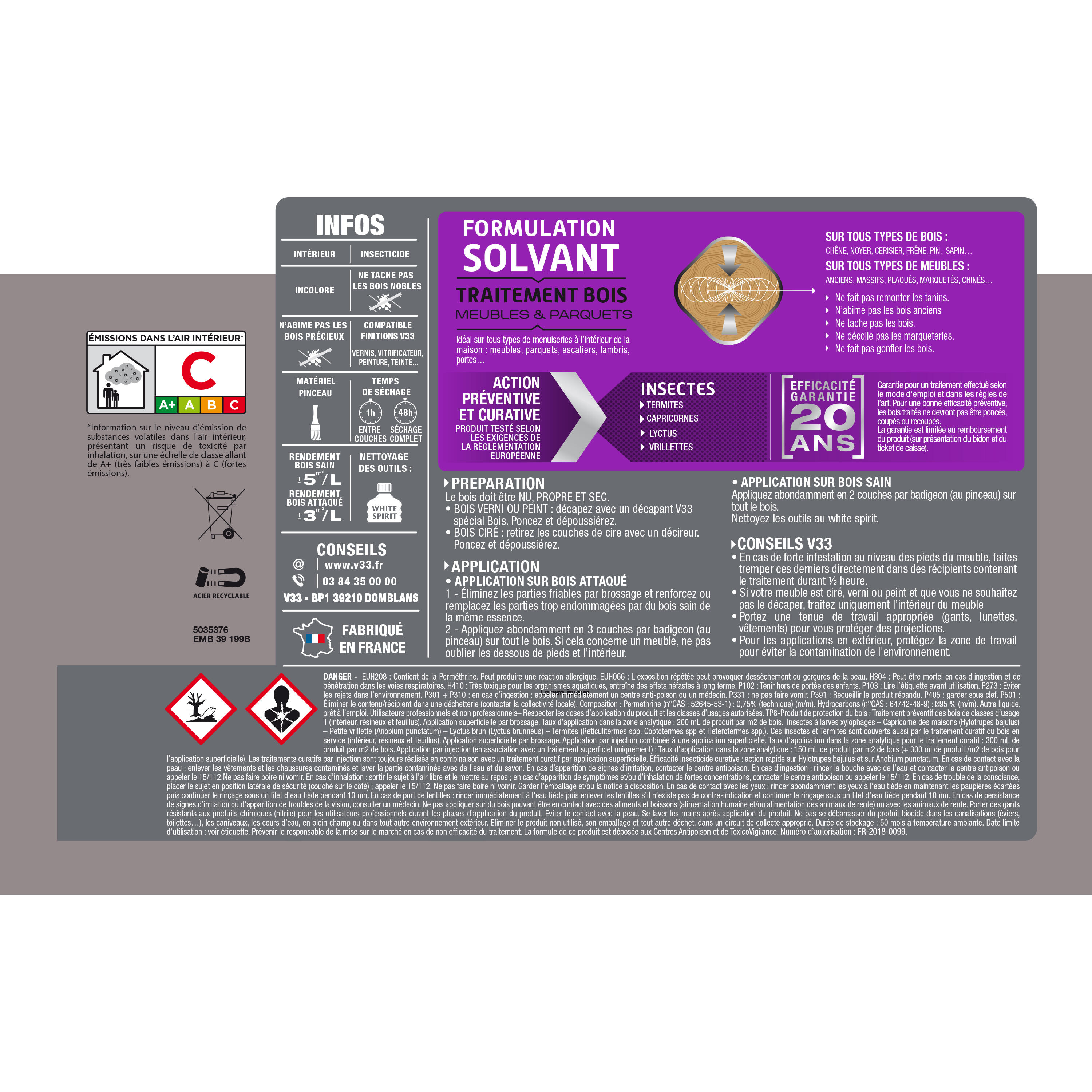 Traitement du bois meuble, parquet et boiserie V33 0.4 l - 3