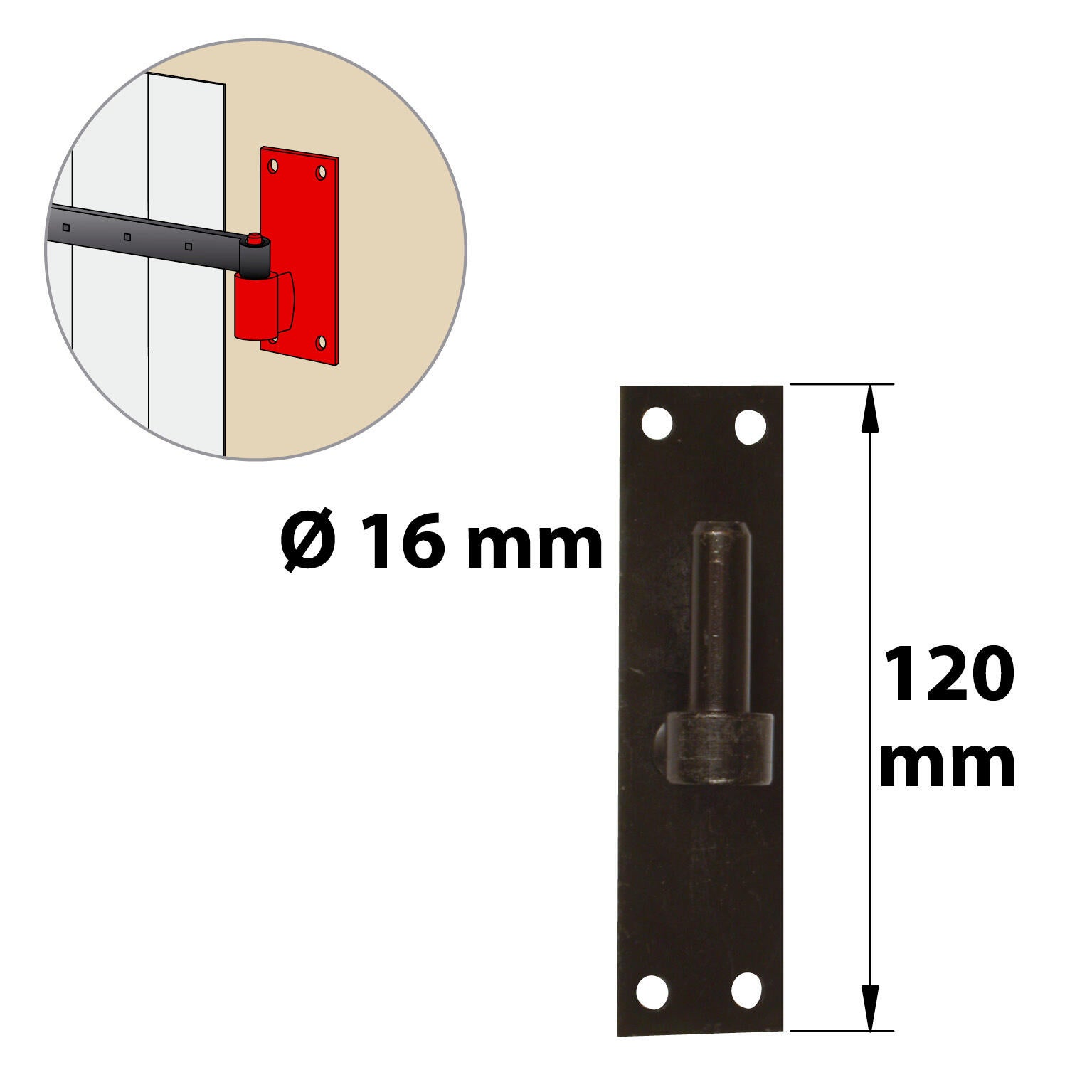 Gond sur platine en acier noir prépeint, H.120 x Diam.16 mm AFBAT - 2