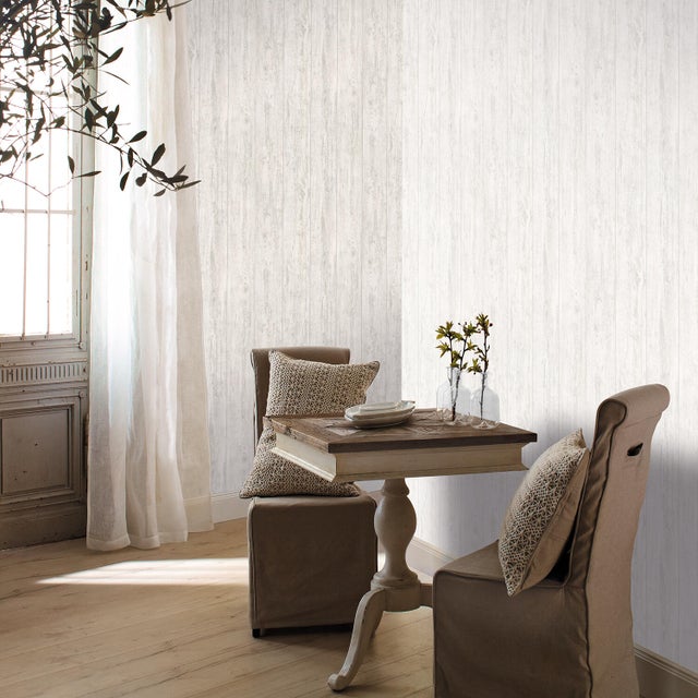 Papier peint vinyle sur intissé Planche 3D blanc et beige