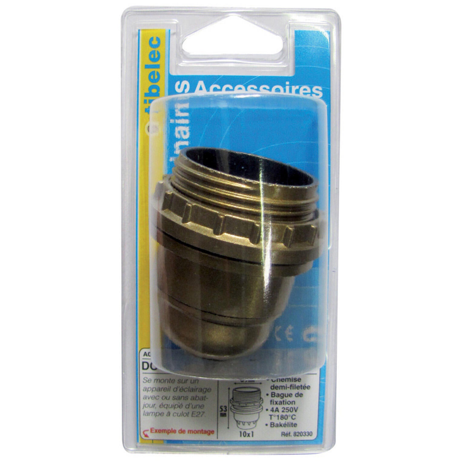 Douille 1/2 filetée E27 TIBELEC, plastique, or 60 W - 2