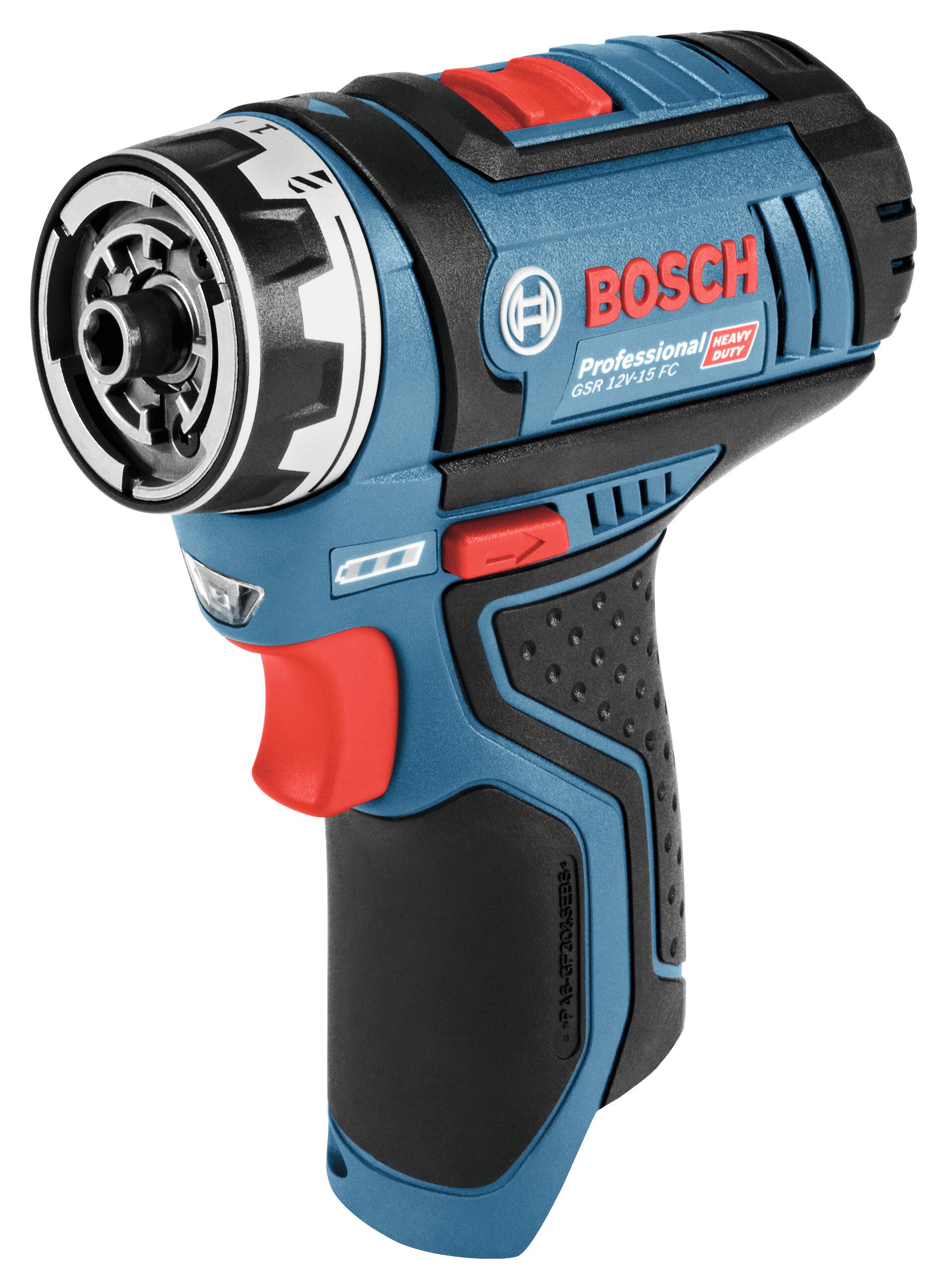 2 batteries GBA 12V 2.0Ah, Chargeur rapide GAL 12V-40, Porte-embout excentré GFA 12-E, Mandrin de perçage GFA 12-B, Renvoi d’angle GFA 12-W, Coffret de transport