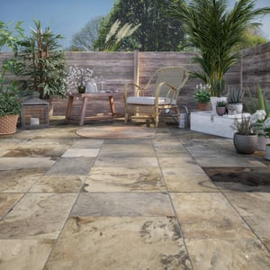 Carrelage sol extérieur effet pierre doré Monastère l.30 x L.30 cm