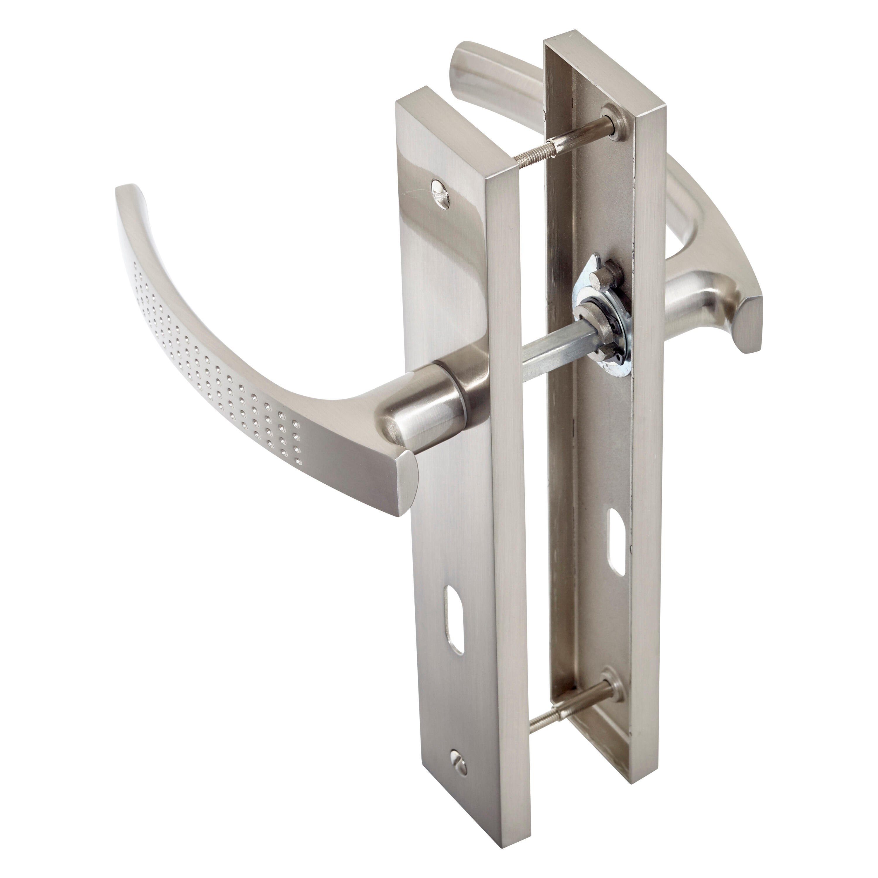 2 poignées sur plaque à clé Louna aluminium nickel brillant, entraxe 195 mm - 3