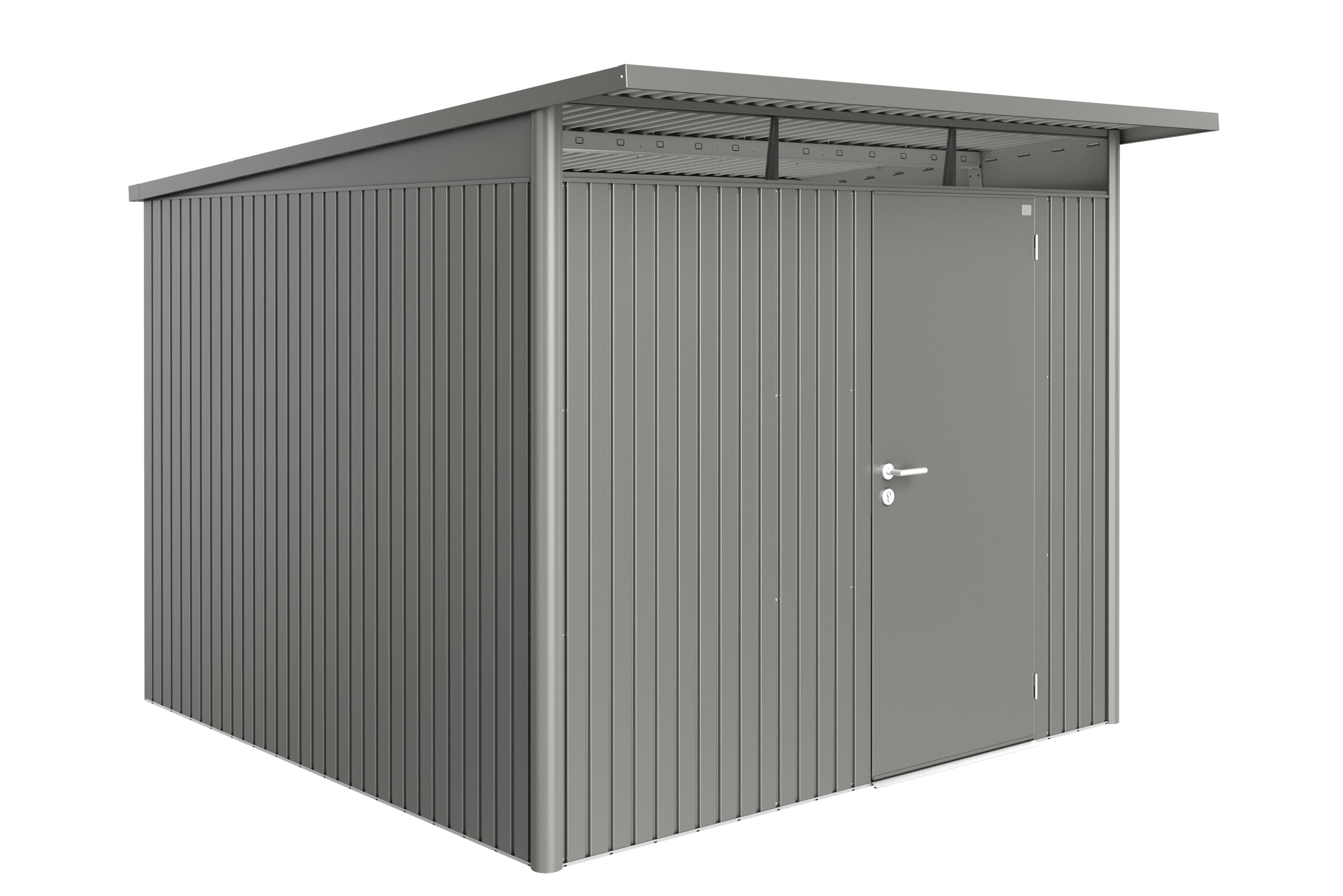 Caseta de metal avantgarde a7 de 260x218x300 cm y 7.8 m2 con 0.5 mm espesor y puerta abatible biohort
