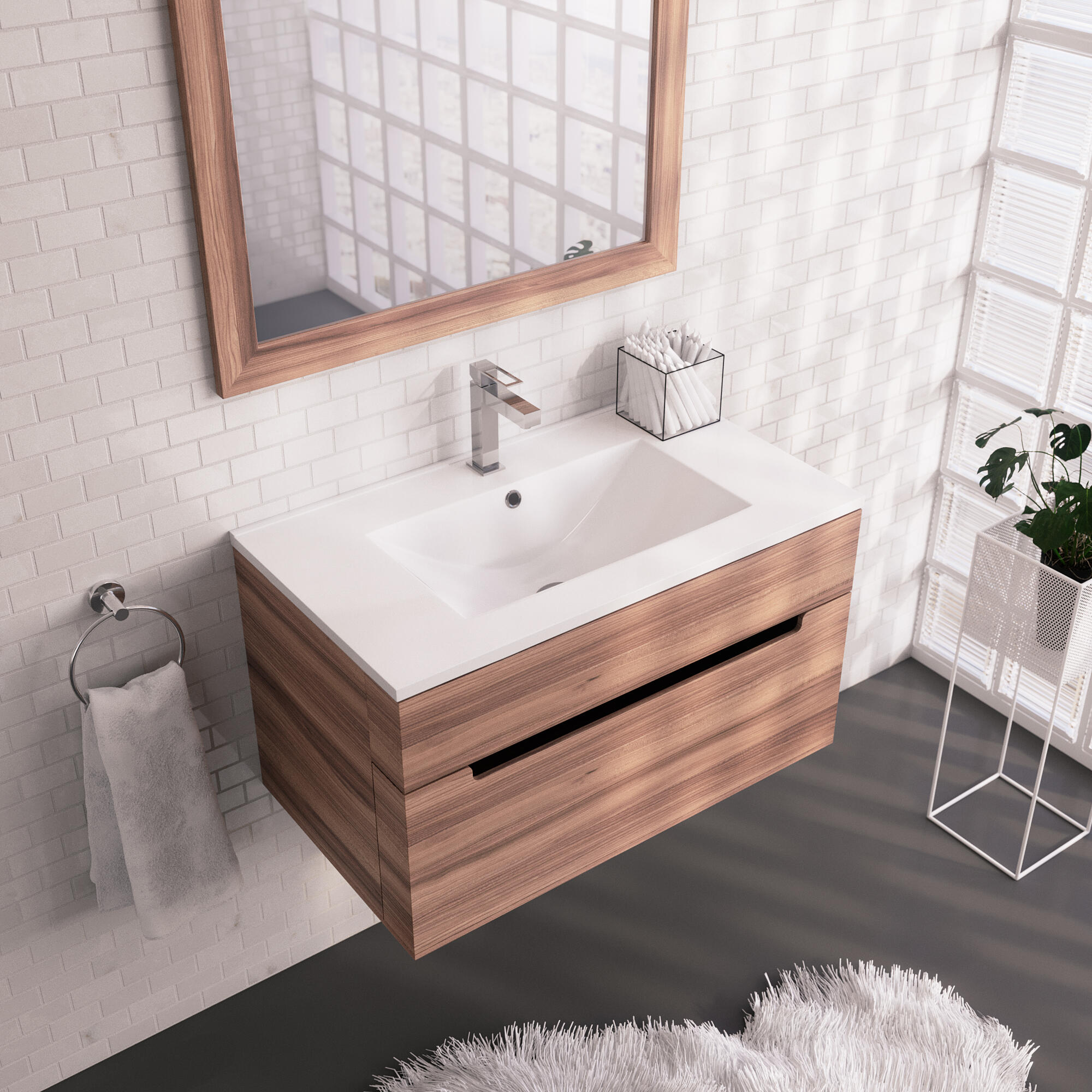 Plan simple vasque centrée Max céramique blanc Brillant l.81 x P.46 cm - 3