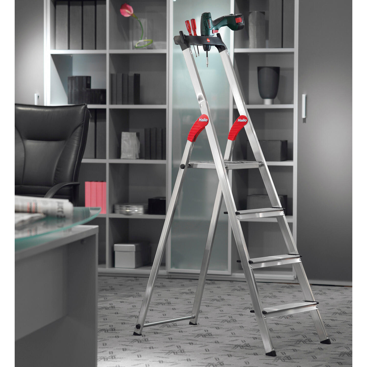 Escabeau aluminium HAILO L60 4 marches avec tablette porte-outils - 4