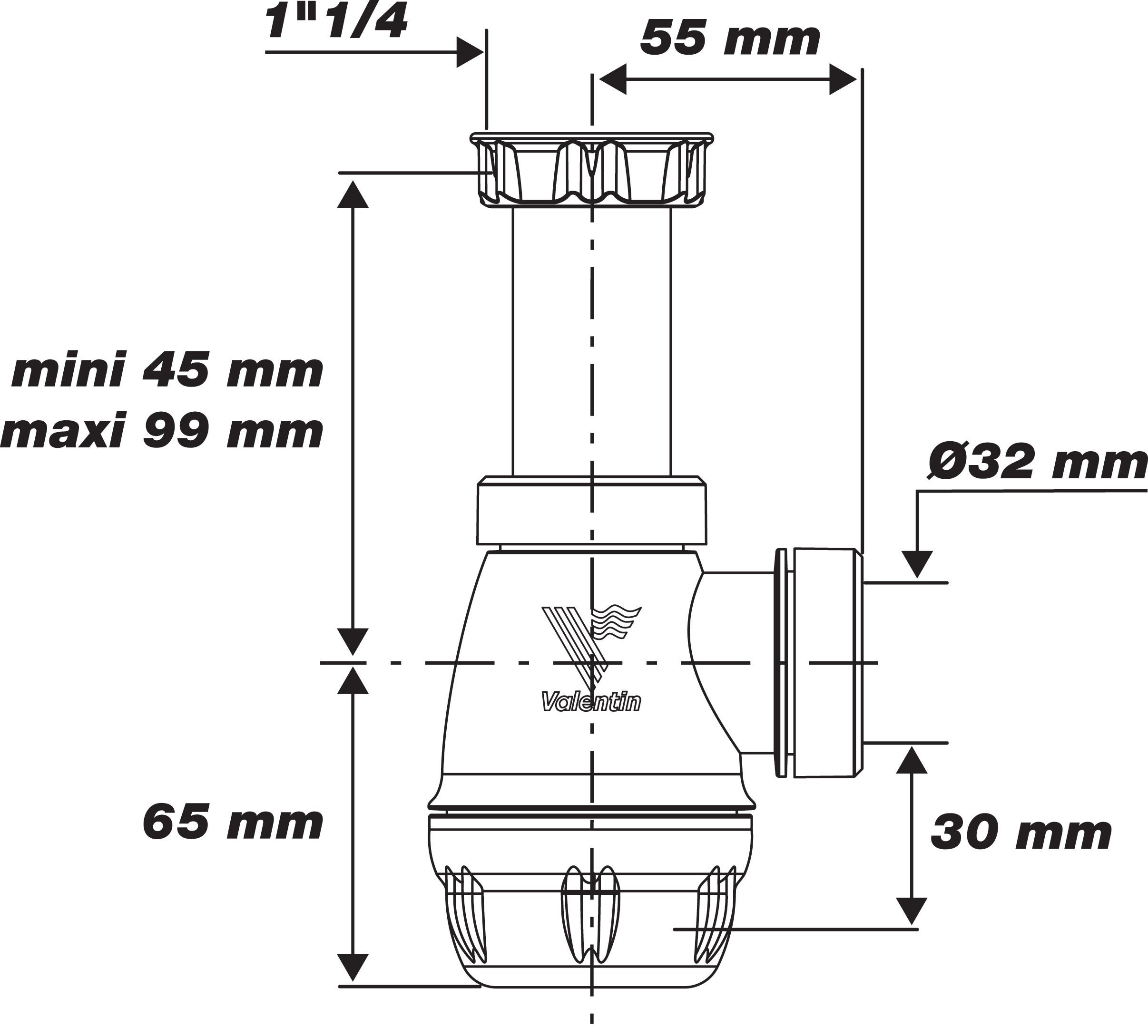 Siphon pour lavabo recyclé, Diam.1