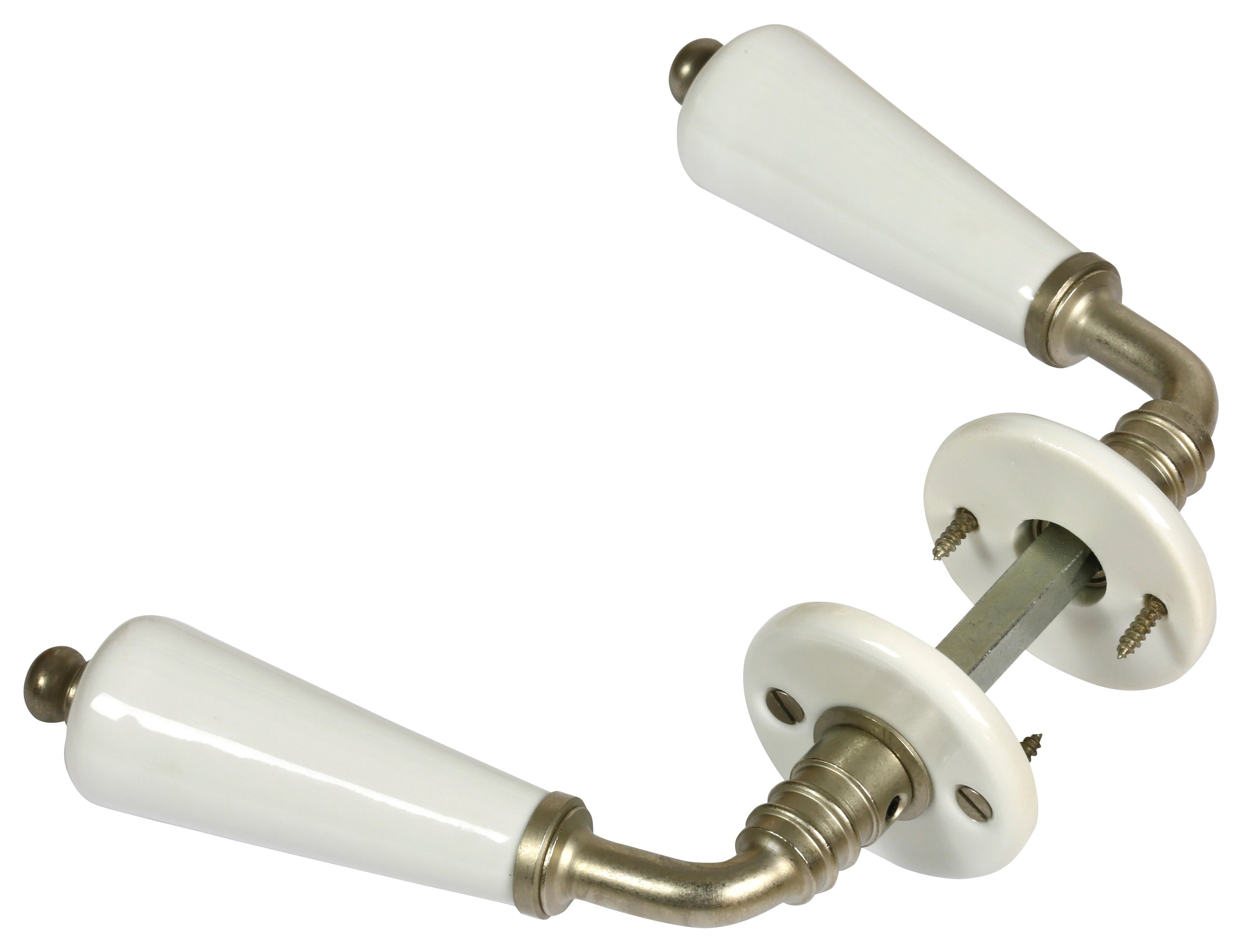 2 poignées canon sur rosace MERIGOUS, porcelaine de limoges,blanc/nickelé mat D5 - 3