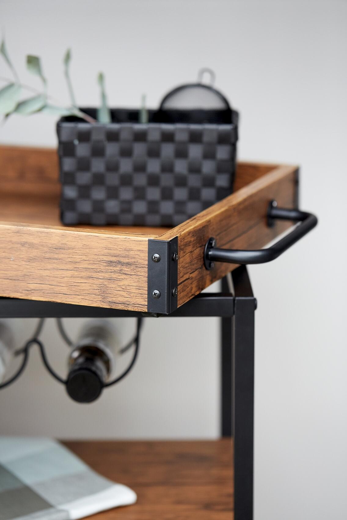 Carrello da cucina Rustico in mdf nero L 80 x H 89.5 x P 40 cm, con ruote - 7