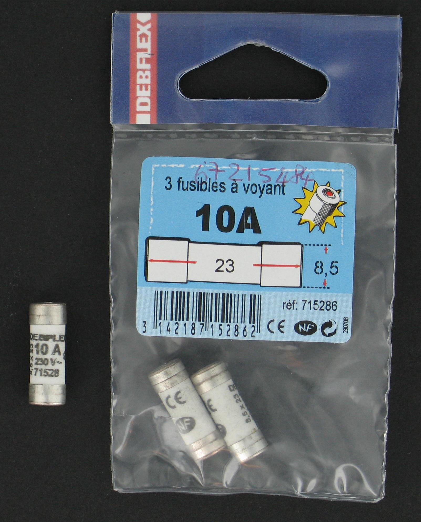 Lot de 3 fusibles céramique 10 A 8.5 x 23 mm DEBFLEX - 2
