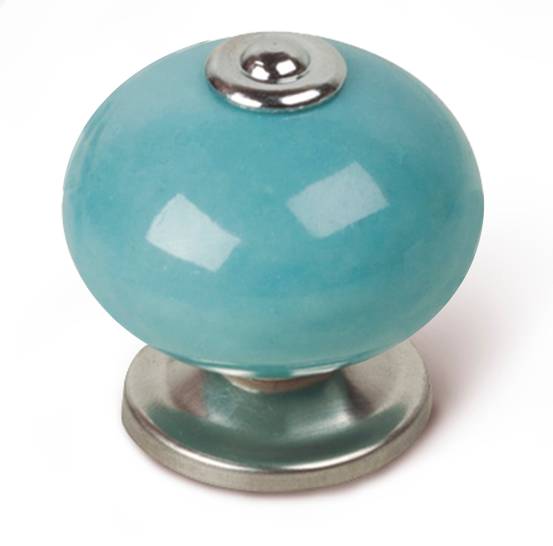 Bouton de meuble rond Boule, porcelaine bleu, Diam.40 mm - 2