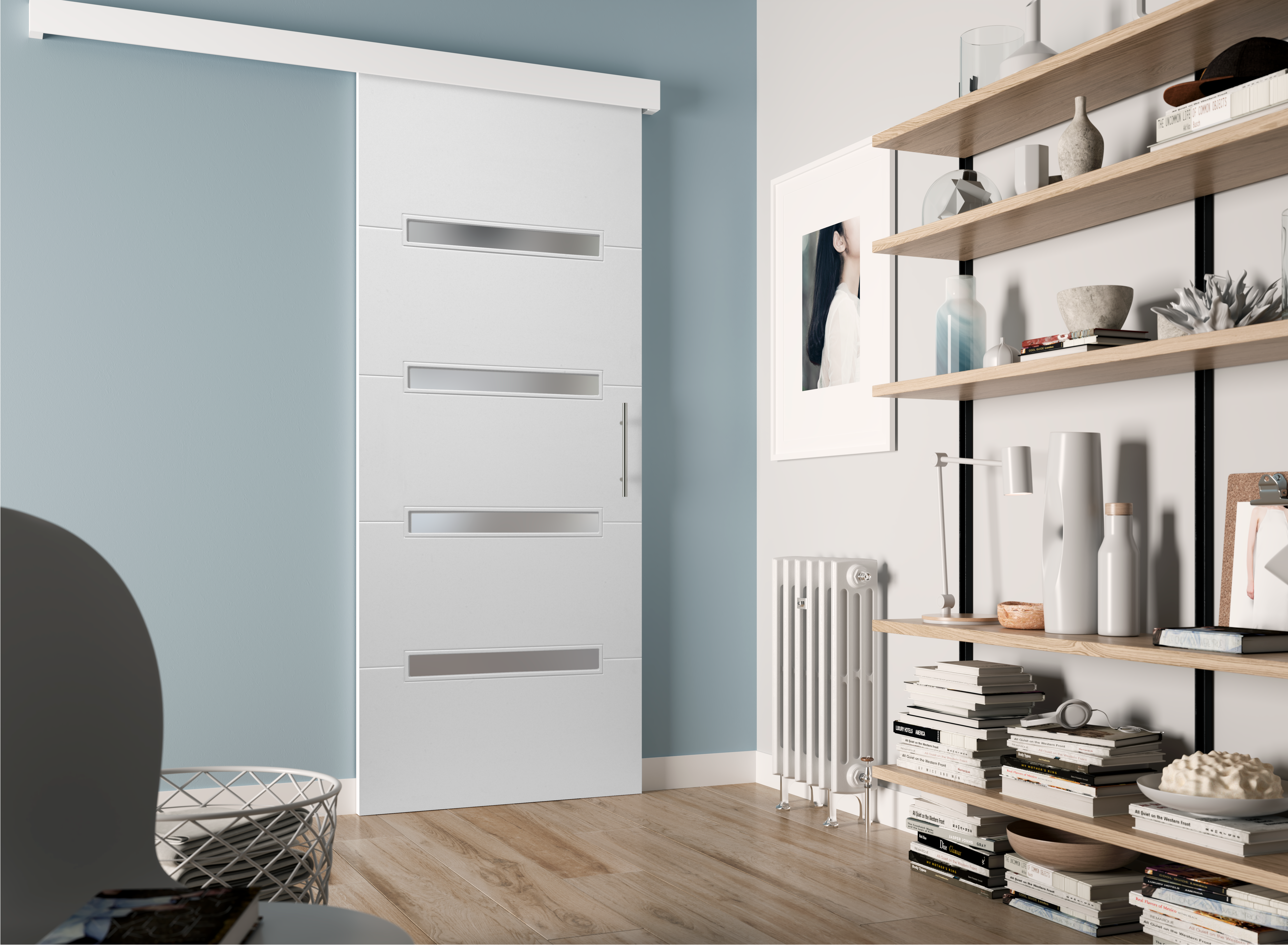 Porte coulissante Albane vitrée blanc, H.204 x l.73 cm - 2