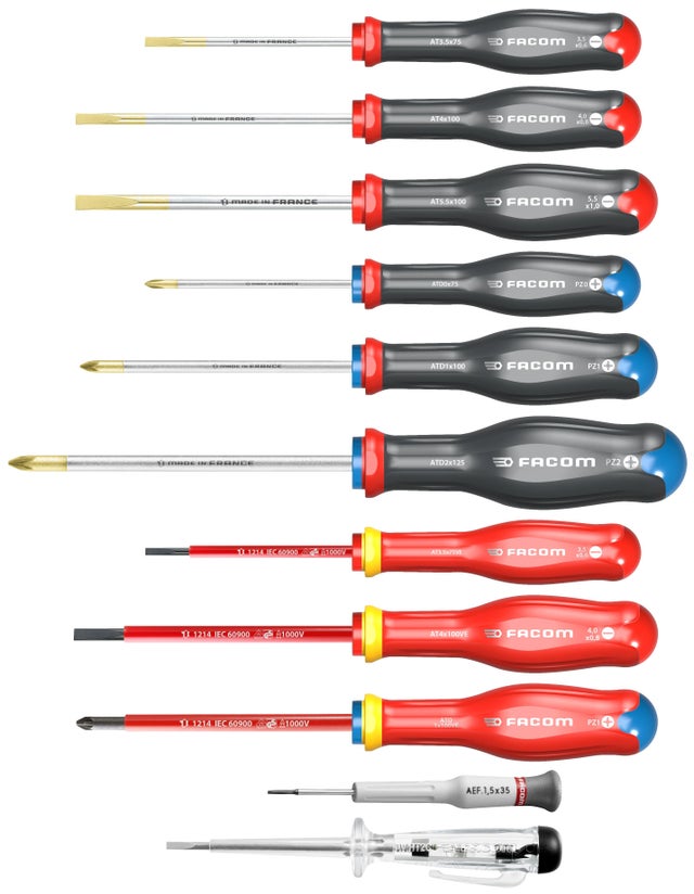 Lot De 7 Tournevis FACOM – Manche Bois – Plat & Cruciforme – Occasion France