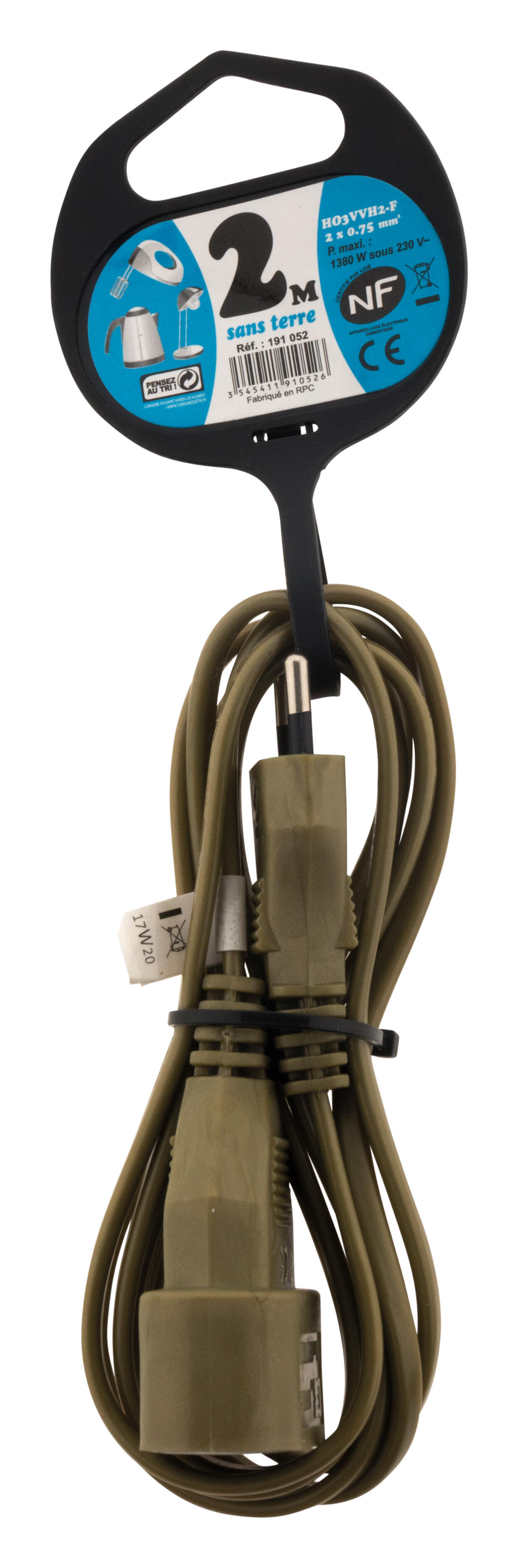 Rallonge électrique ménager L. 2 m, 6A, H03VVF 2x0.75 INOTECH | Leroy ...